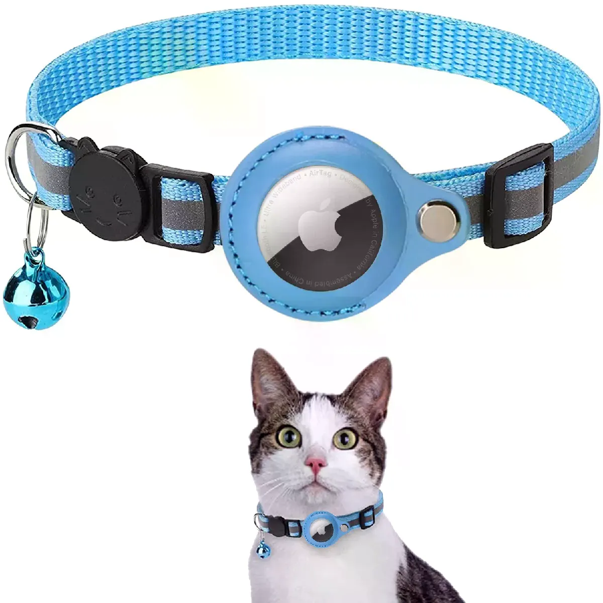 Comparer les prix de Collier anti-perte pour chat Apple Airtag, étanche et réfléchissant, avec clochette et accessoires pour chats~00371
