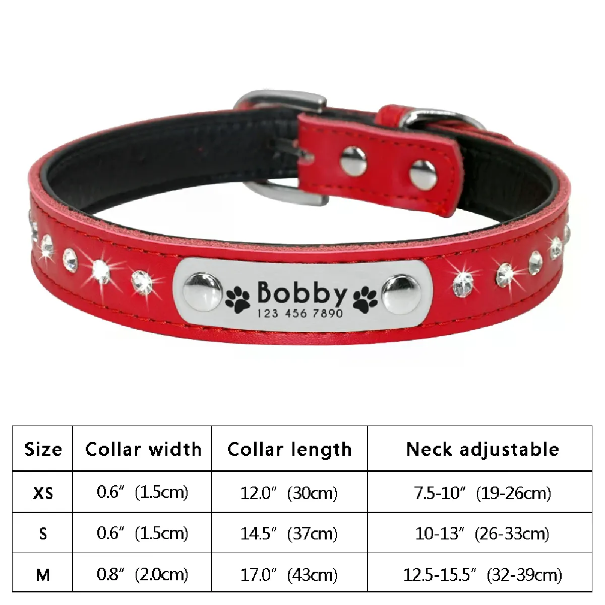 Meilleurs prix pour Collier personnalisé pour chien ou chat, réglable, avec cristal, anti-perte, en cuir, pour chiots et chats, nœud papillon, accessoires en strass~00056