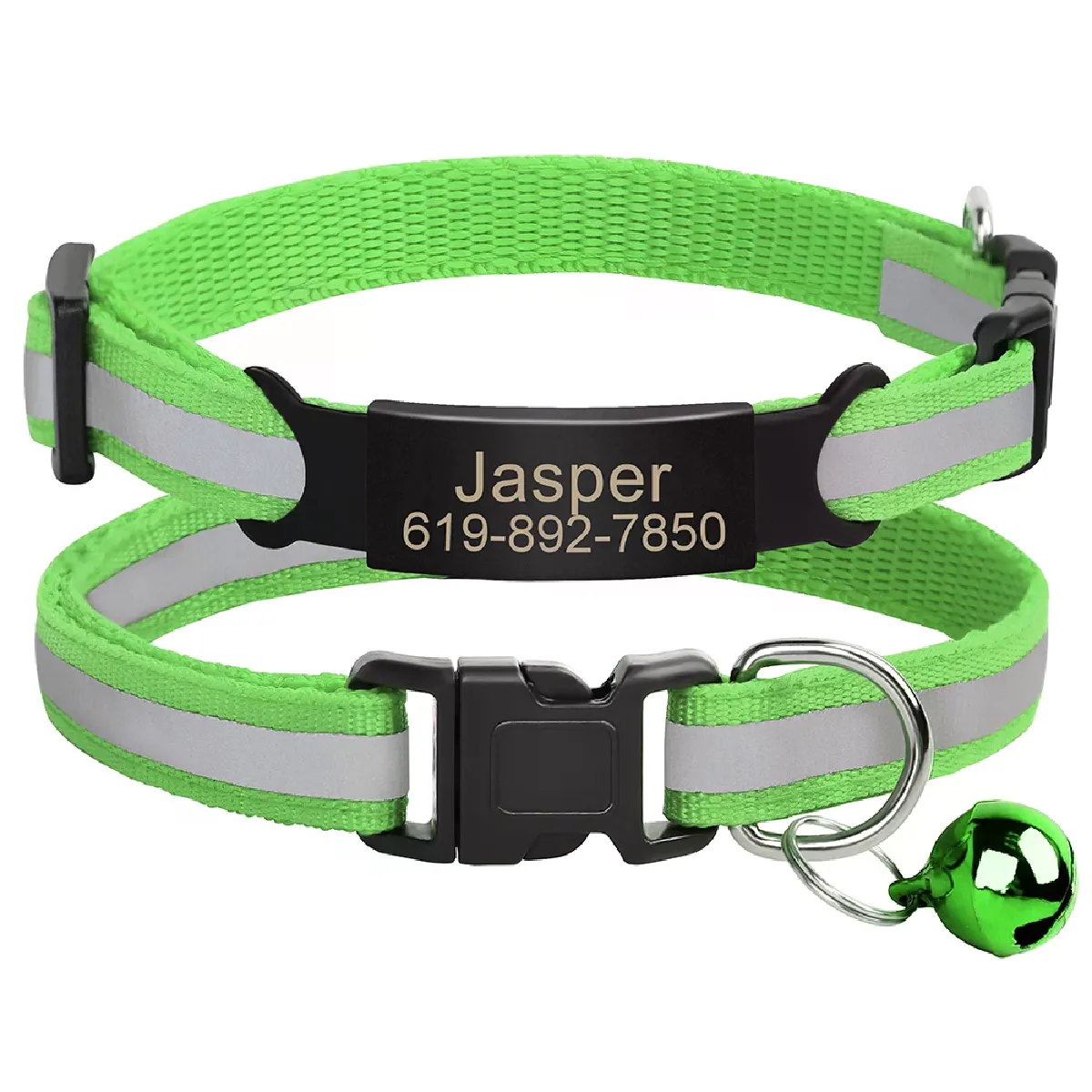 Collier réfléchissant pour chat, gravé gratuitement, avec clochette, accessoire pour petit chien, chihuahua~01019