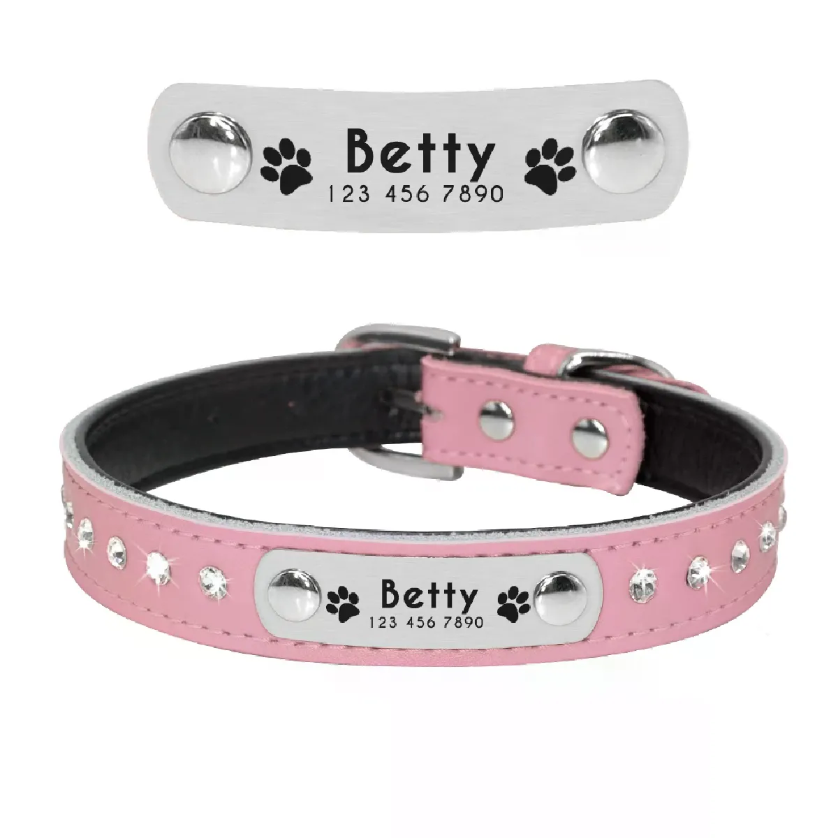 Collier en cuir pour chat, collier personnalisé pour chiots, petits chiens, chatons, plaque signalétique, gravure gratuite, réglable~00441