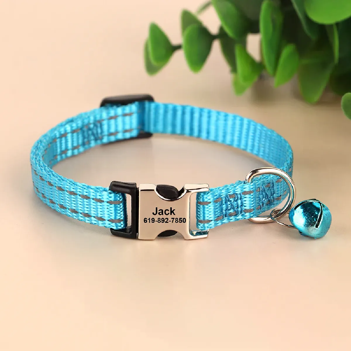 Meilleurs prix pour Collier réfléchissant pour chat gravé et personnalisé, avec clochette, accessoire pour animal de compagnie, largeur 1 cm~00568