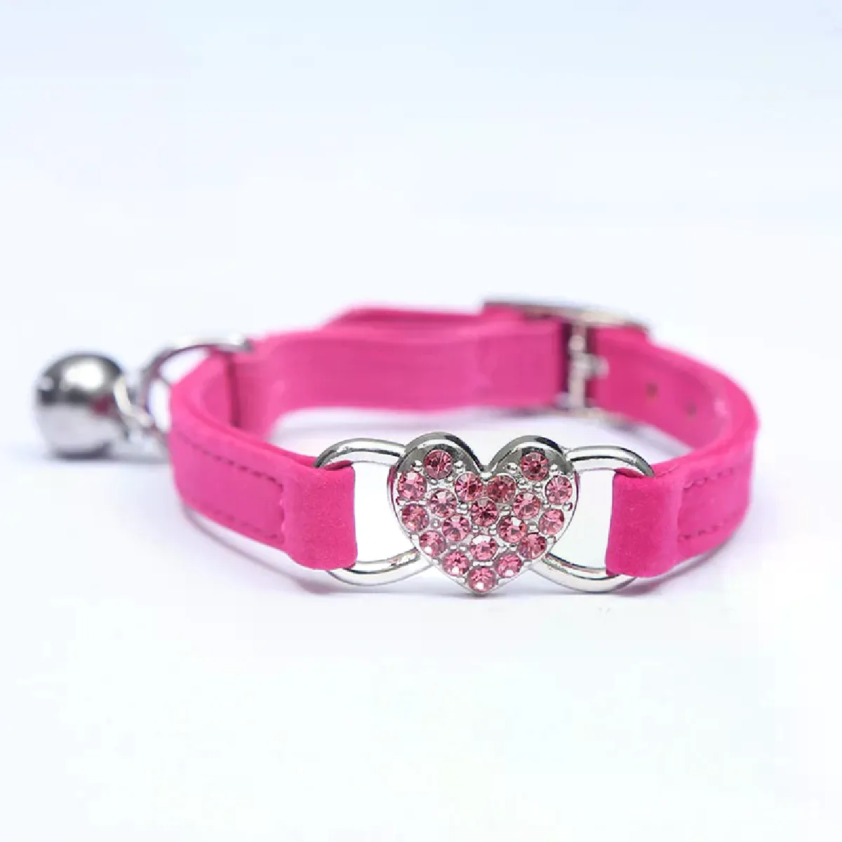 Collier pour chat en velours élastique cristal, cloche en forme de cœur, collier pour animal de compagnie, cloche souple, extensible, colliers pour chaton réglables~01077