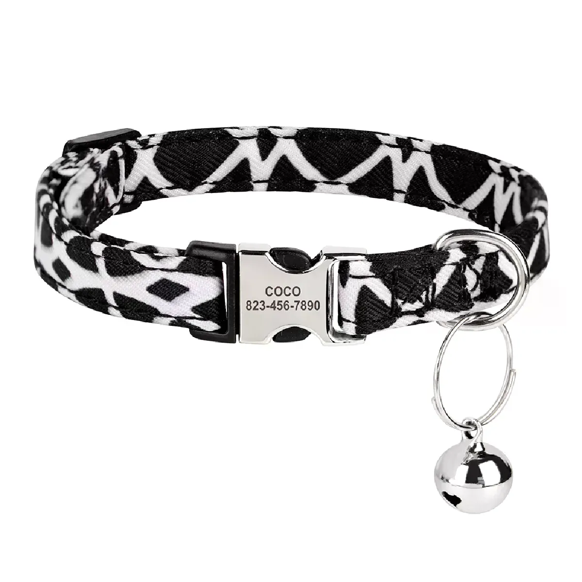 Collier personnalisé en nylon pour chat, collier anti-perte avec nom et clochette, idéal pour petits chiens et chats.~00060