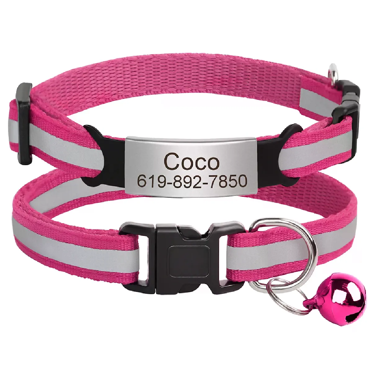 Collier réfléchissant pour chat, gravé gratuitement, avec clochette, accessoire pour petit chien, chihuahua~01030