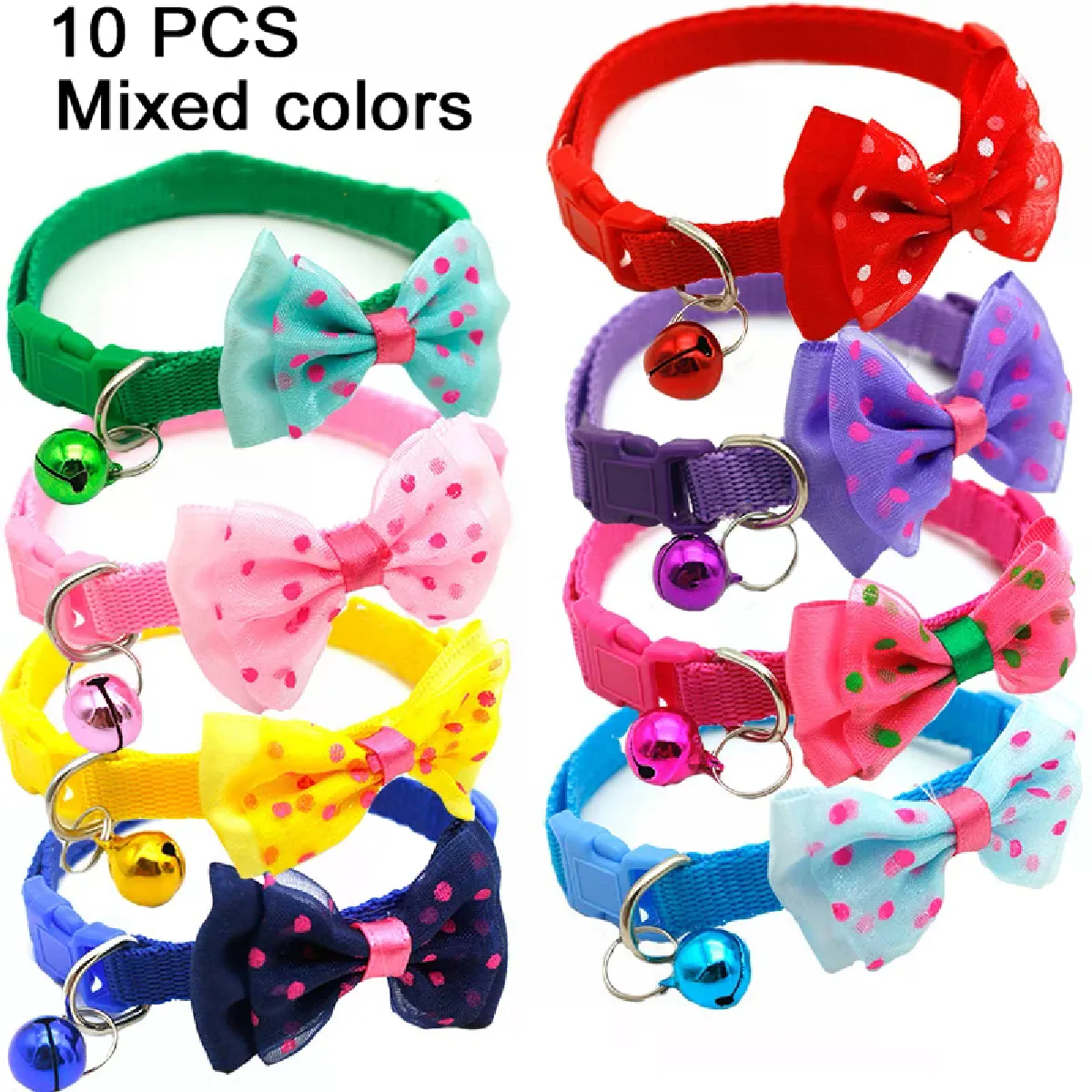 Lot de 10 colliers pour chat en gros, collier réglable avec clochette, collier coloré pour chat pour chiot et chat, livraison directe~00495