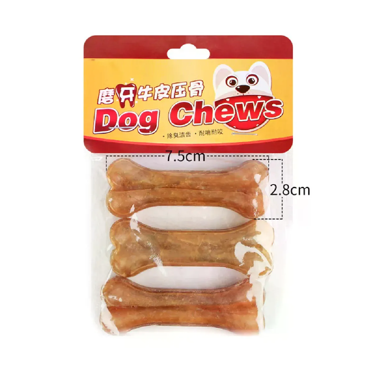 Meilleurs prix pour Jouet à mâcher en os pour chien en cuir de vache naturel, solide, non toxique, anti-morsure, jouet à mâcher pour chien, jouets pour dents propres, bâton de soins dentaires pour chien~03658