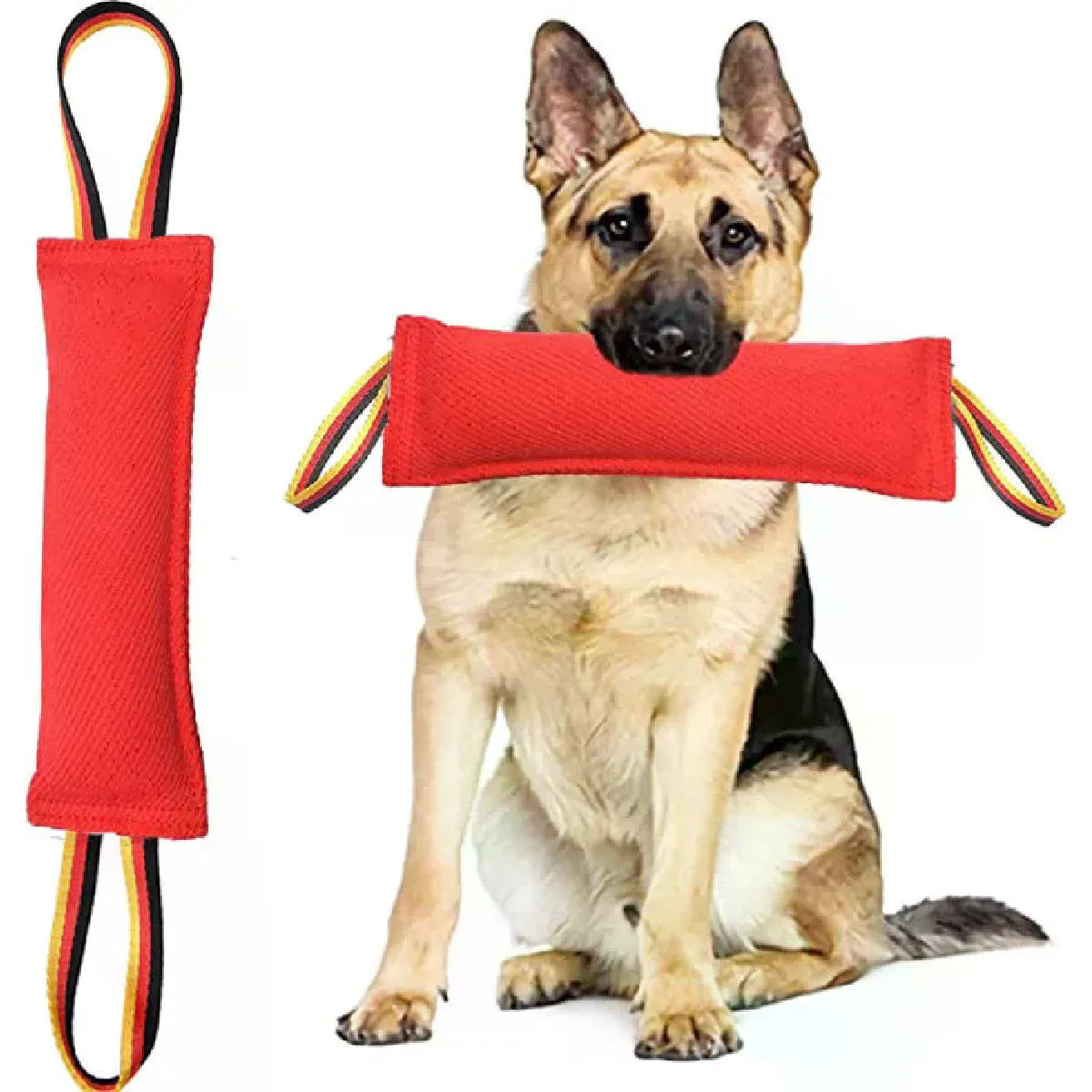 Meilleurs prix pour Jouet à tirer pour chien, coussin de morsure en jute rigide, équipement de dressage durable, jouet interactif pour chiots et grands chiens~02184