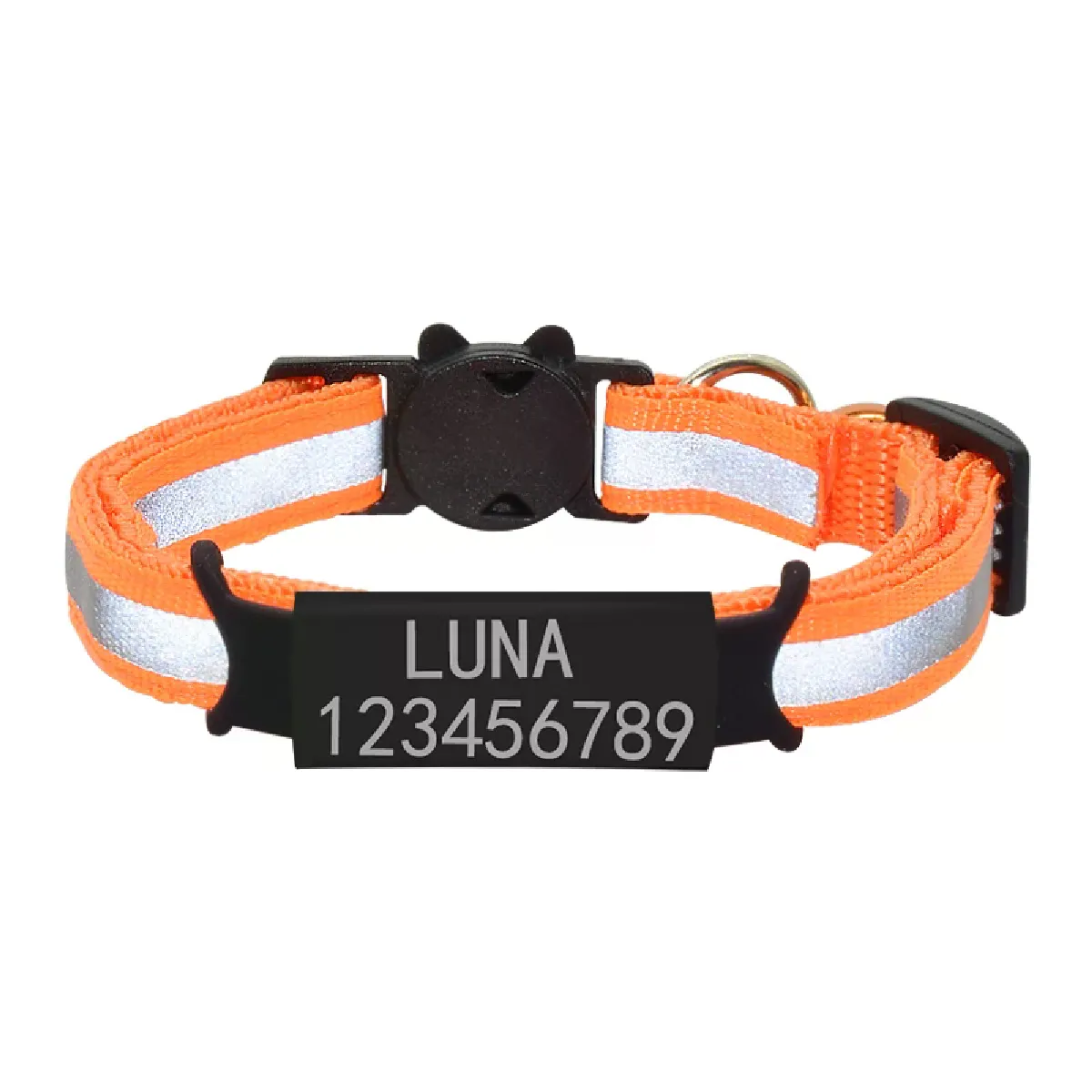 Meilleurs prix pour Collier pour chat avec plaque signalétique réfléchissante personnalisée, clochette, étiquette d'identification gravée en nylon de sécurité personnalisée, collier pour chat, collier pour chaton~00918