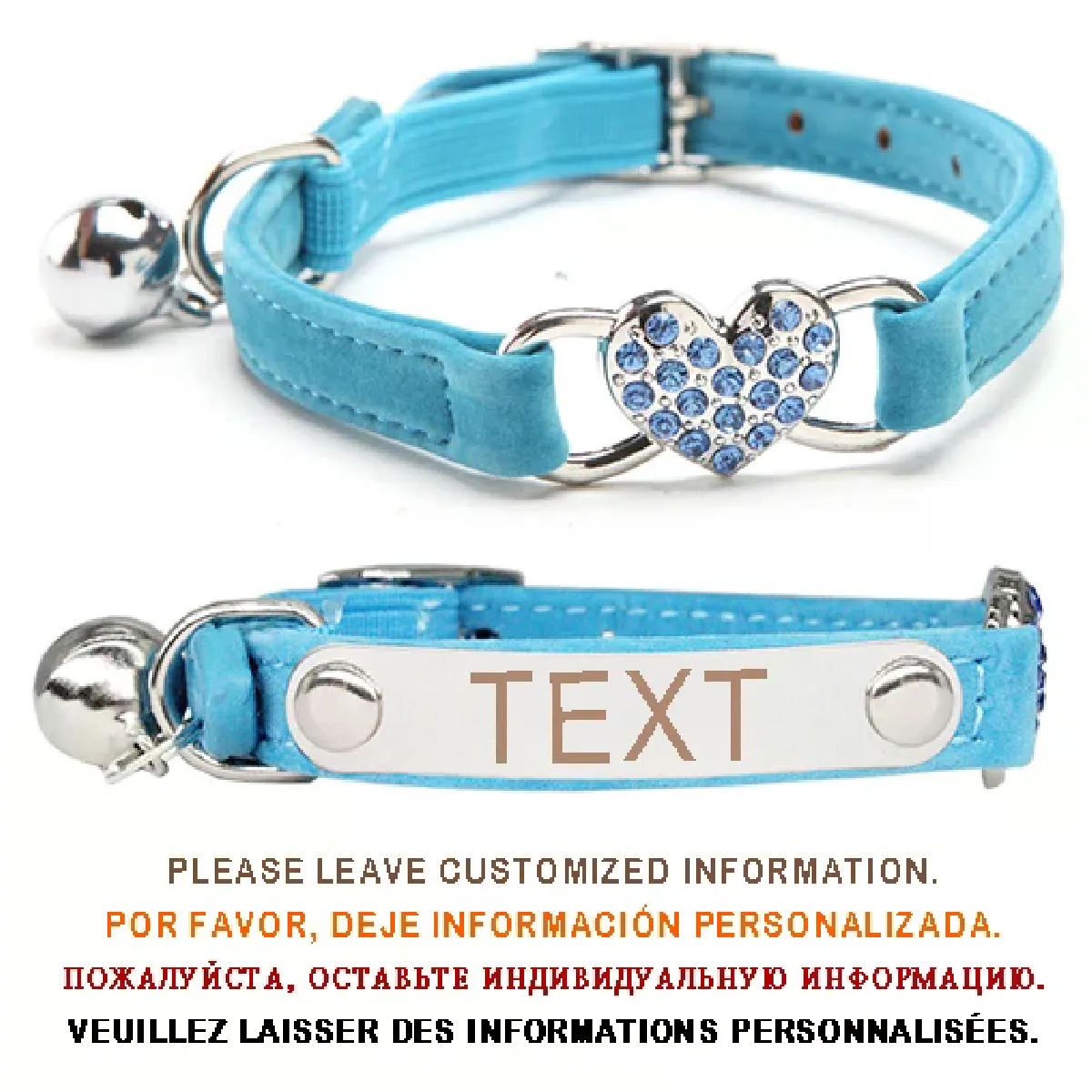 Meilleurs prix pour Collier pour chat avec breloque en forme de cœur et nom personnalisé avec clochette, élastique de sécurité réglable en velours doux pour petits chiens~01922