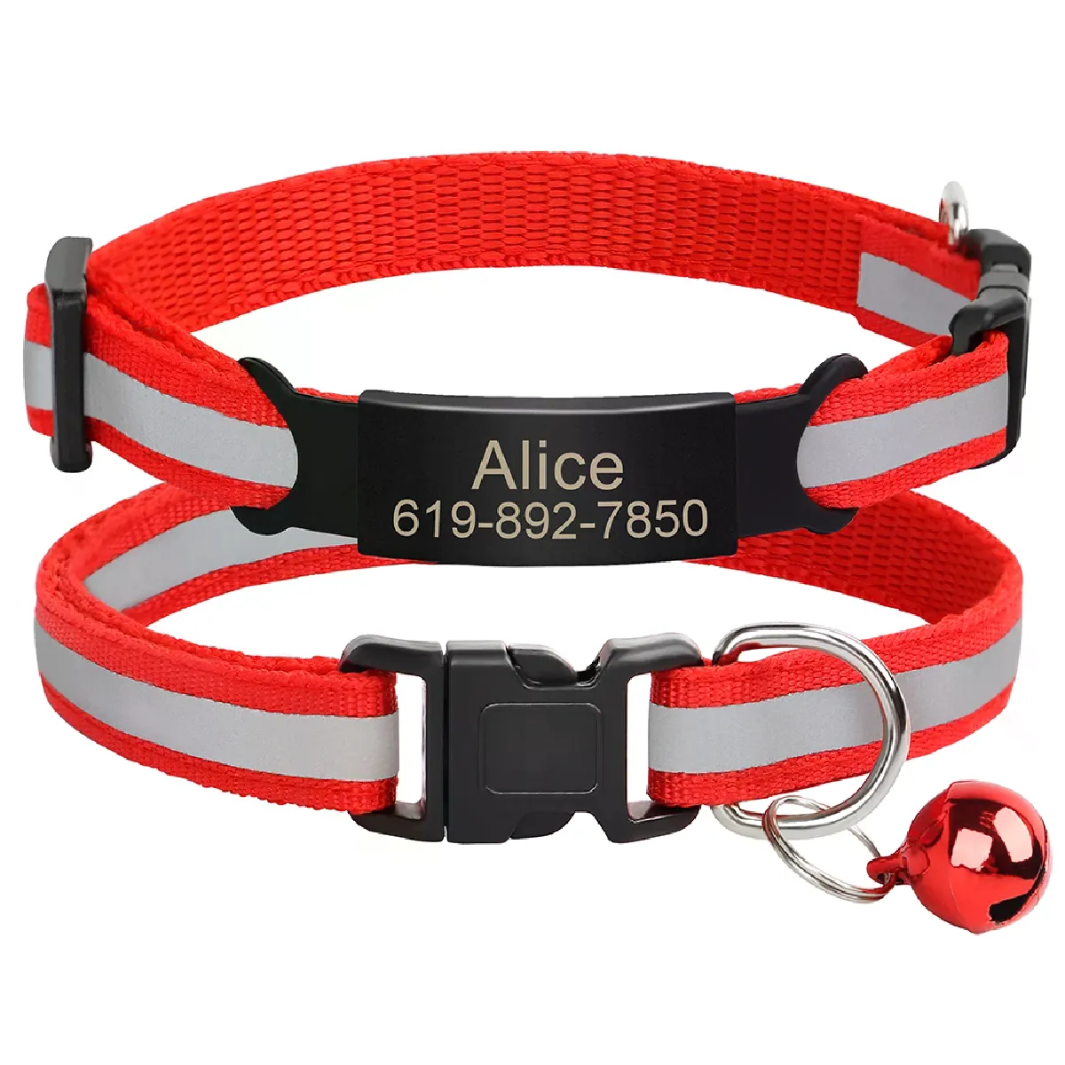 Collier réfléchissant pour chat, gravé gratuitement, avec clochette, accessoire pour petit chien, chihuahua~01027