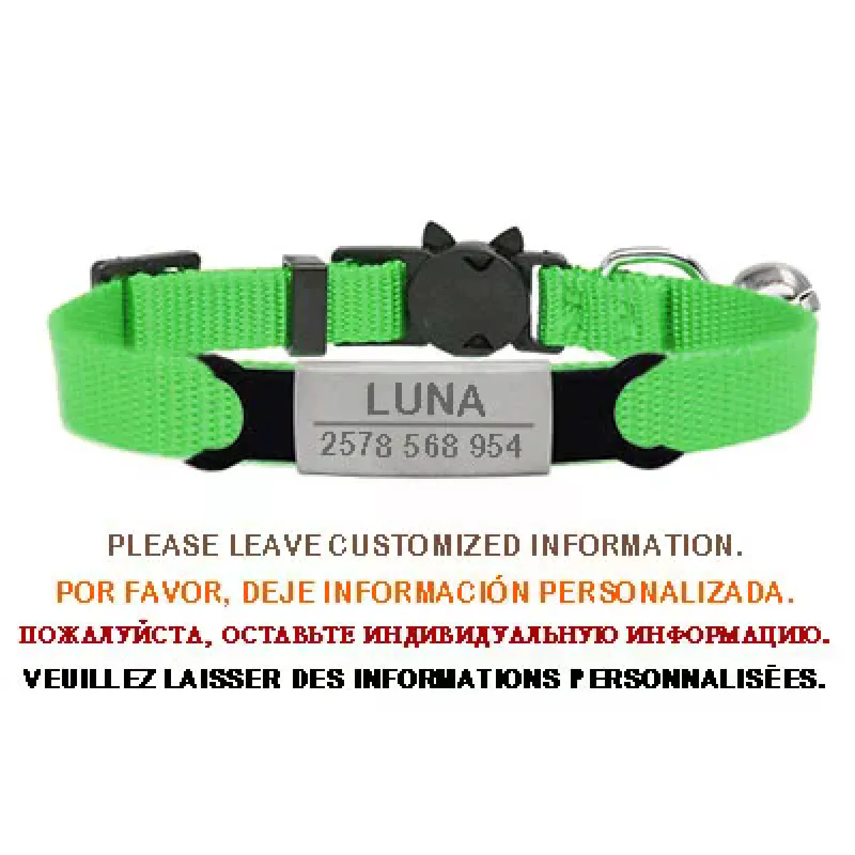 Collier de chat personnalisé avec gravure de clochette et sécurité détachable pour petits chiens, en nylon, réglable pour chiots et chatons~00100