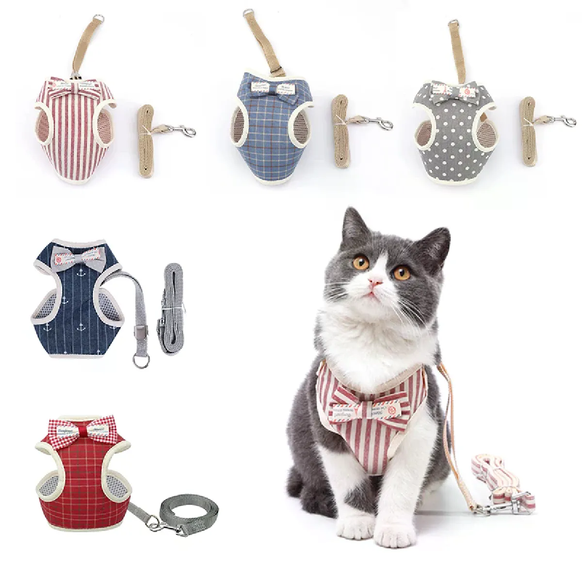 Comparer les prix de Ensemble harnais et laisse pour chat avec nœud papillon, harnais réglable pour chiot, laisse pour chat, vêtements, gilet en maille nylon, collier pour chaton, accessoires pour chat~01059
