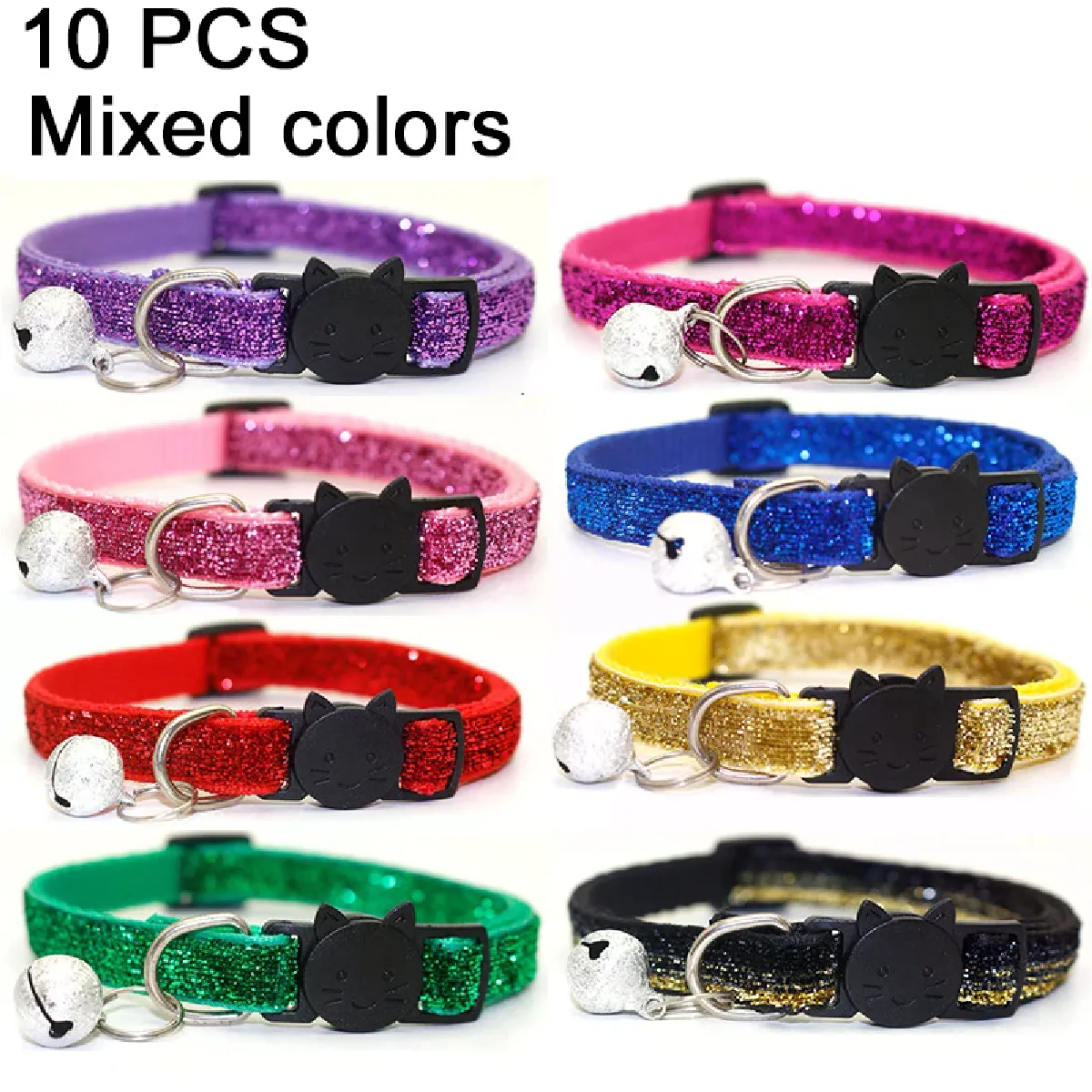 Comparer les prix de Lot de 10 colliers pour chat en gros, collier réglable avec clochette, collier coloré pour chat pour chiot et chat, livraison directe~00493