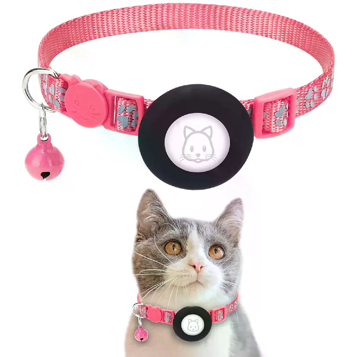Comparer les prix de Étui pour Apple Airtag, collier pour chat avec clochette, collier pour chien en nylon réfléchissant, localisateur GPS, produits pour animaux de compagnie, traqueur de localisation~01642