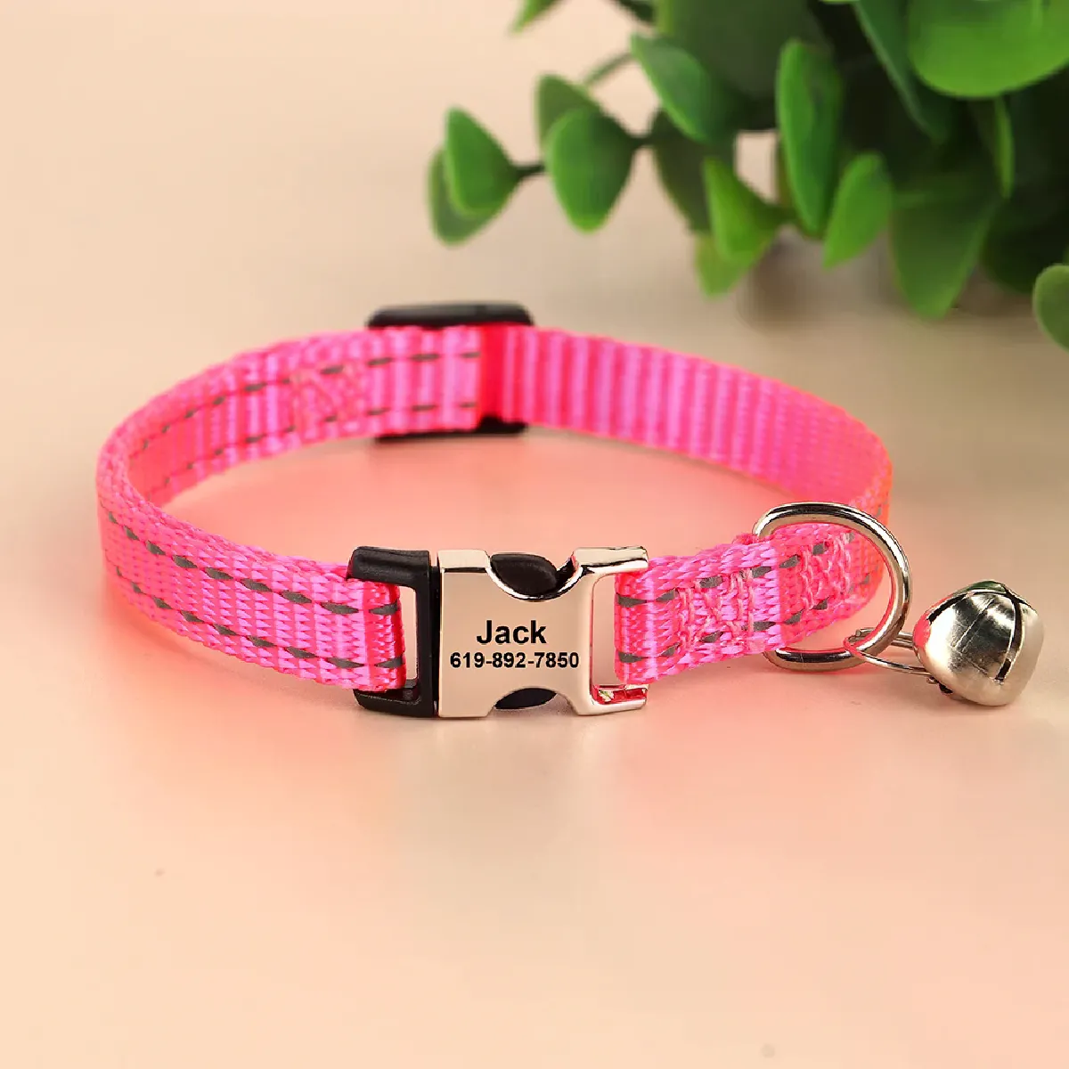 Collier réfléchissant pour chat gravé et personnalisé, avec clochette, accessoire pour animal de compagnie, largeur 1 cm~00563