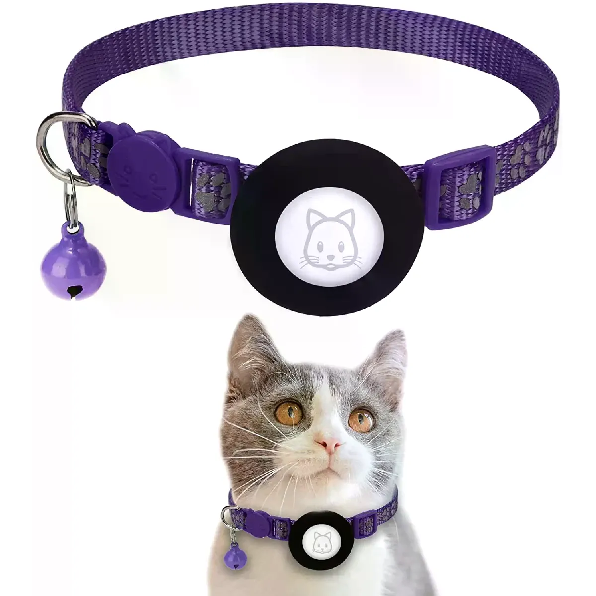 Étui pour Apple Airtag, collier pour chat avec clochette, collier pour chien en nylon réfléchissant, localisateur GPS, produits pour animaux de compagnie, traqueur de localisation~01640