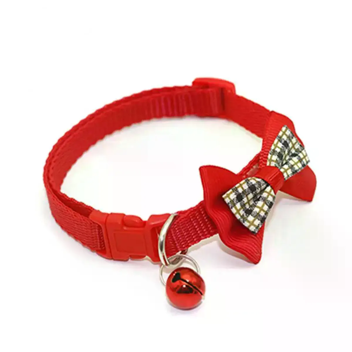 Collier pour chat réglable avec nœud papillon et boucle de sécurité, accessoire tendance pour chien et chat, nœud à carreaux avec clochette~01844