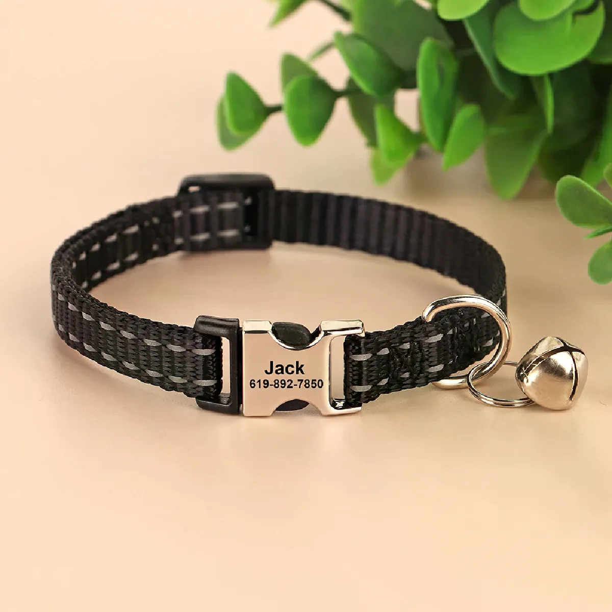 Meilleurs prix pour Collier réfléchissant pour chat gravé et personnalisé, avec clochette, accessoire pour animal de compagnie, largeur 1 cm~00566