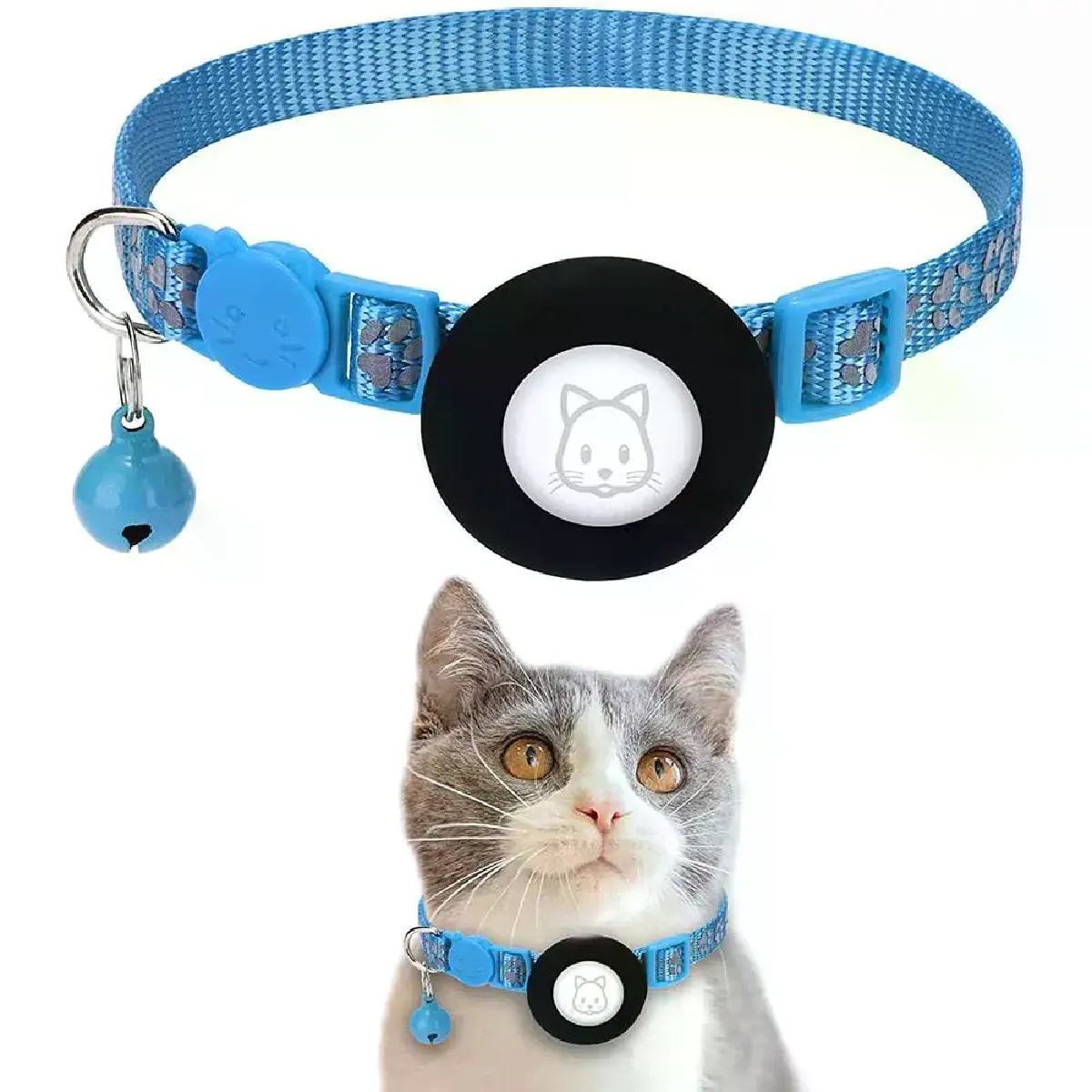 Meilleurs prix pour Collier de sécurité réfléchissant et réglable pour animaux de compagnie, avec clochettes, pour Airtag, accessoires pour chats et chiens~00848