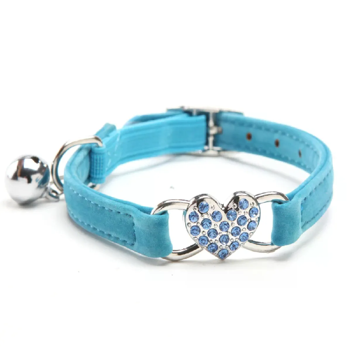 Collier pour chat avec breloque en forme de cœur et clochette, élastique de sécurité réglable avec matériau en velours doux, 5 couleurs, produit pour animaux de compagnie, collier pour petit chien~01821