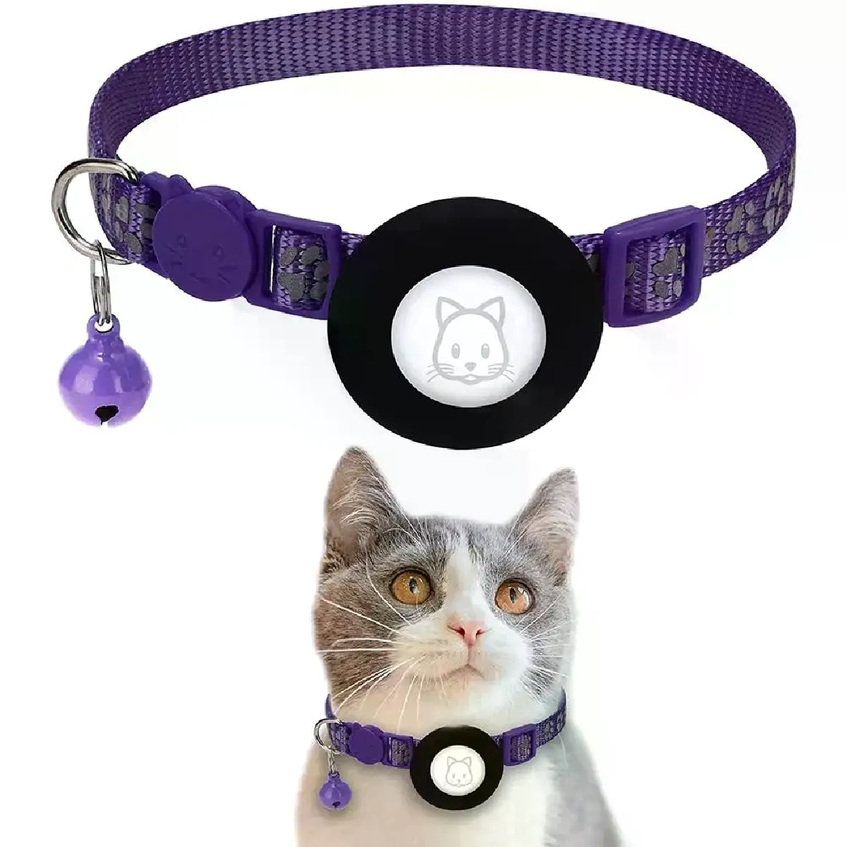 Meilleurs prix pour Collier de sécurité réfléchissant et réglable pour animaux de compagnie, avec clochettes, pour Airtag, accessoires pour chats et chiens~01317