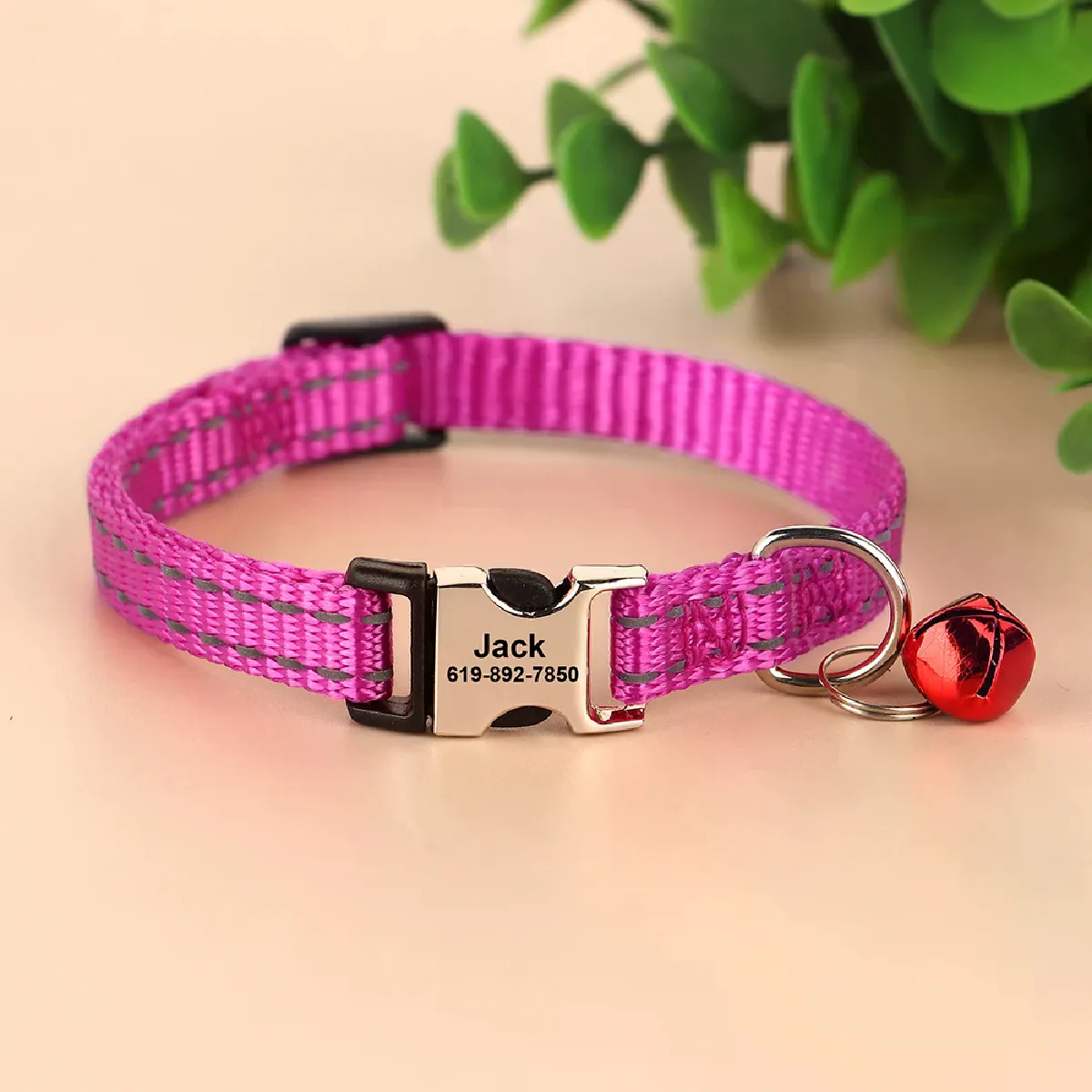 Collier réfléchissant personnalisé pour chat, en nylon, avec clochette, gravure gratuite, pour petits chiens, chihuahuas, 10 couleurs~00236