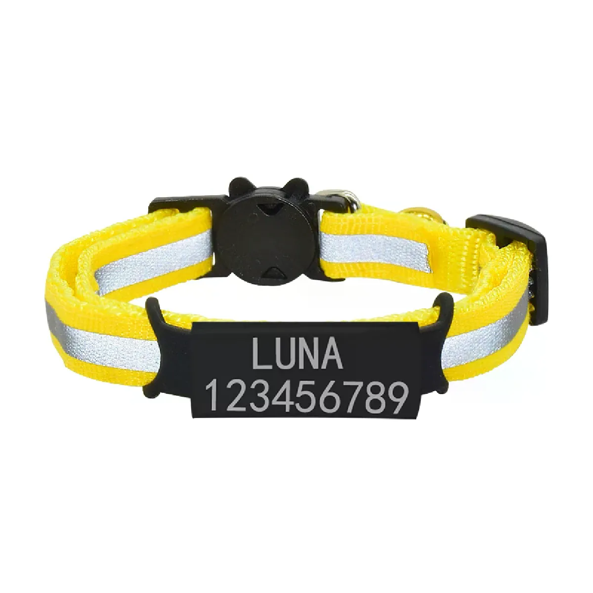 Comparer les prix de Collier pour chat avec plaque signalétique réfléchissante personnalisée, clochette, étiquette d'identification gravée en nylon de sécurité personnalisée, collier pour chat, collier pour chaton~00917
