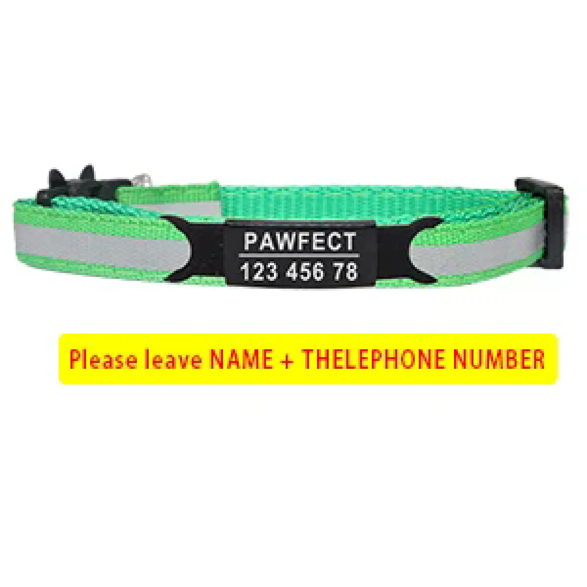 Collier de sécurité réfléchissant pour chat, réglable, personnalisé, identification gratuite, gravure, en nylon, pour chiots et chatons~00285