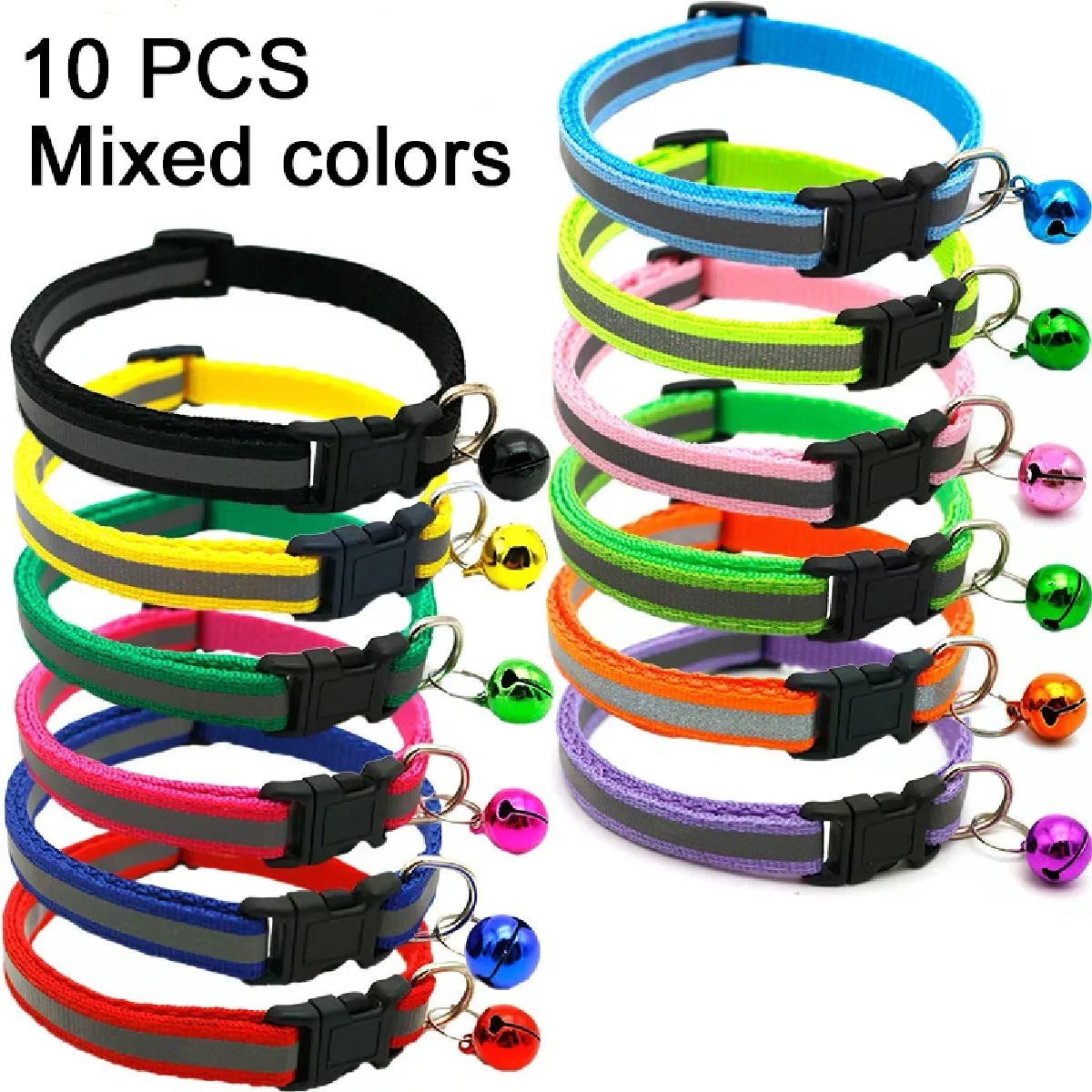 Comparer les prix de Lot de 10 colliers pour chat en gros, collier réglable avec clochette, collier coloré pour chat pour chiot et chat, livraison directe~00036