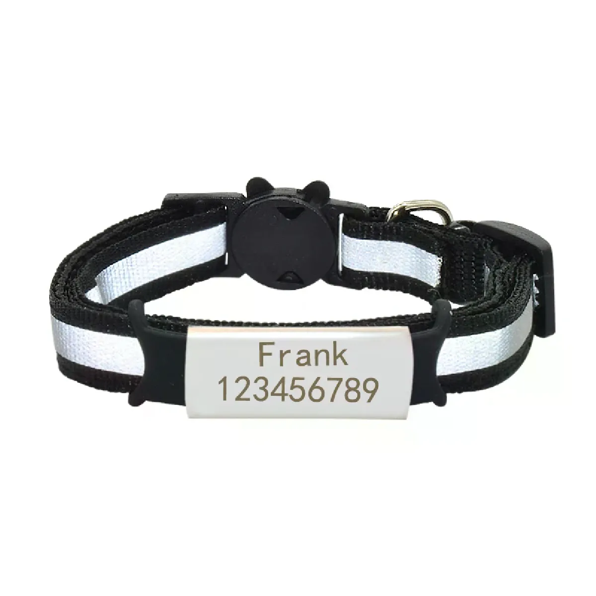 Collier pour chat avec plaque signalétique réfléchissante personnalisée, clochette, étiquette d'identification gravée en nylon de sécurité personnalisée, collier pour chat, collier pour chaton~00921