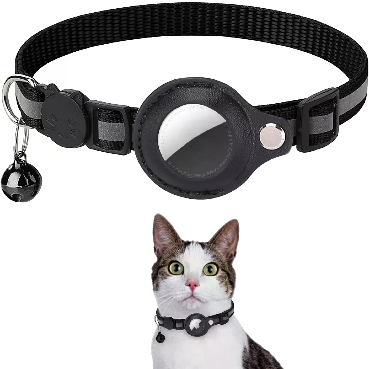 Collier pour chat Apple Airtag avec Bell Reflex, collier en nylon sans GPS pour la recherche anti-perte, suivi de localisation sans localisateur~01123