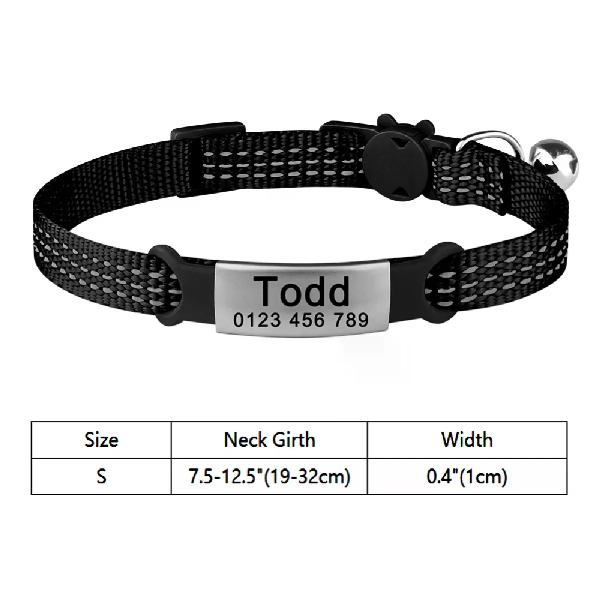 Collier d'identification réglable en nylon pour chat avec nom personnalisé, clochette, produits pour animaux de compagnie, petite taille, à détachement rapide, unisexe, fournitures pour chatons, médaille pour chat~01814