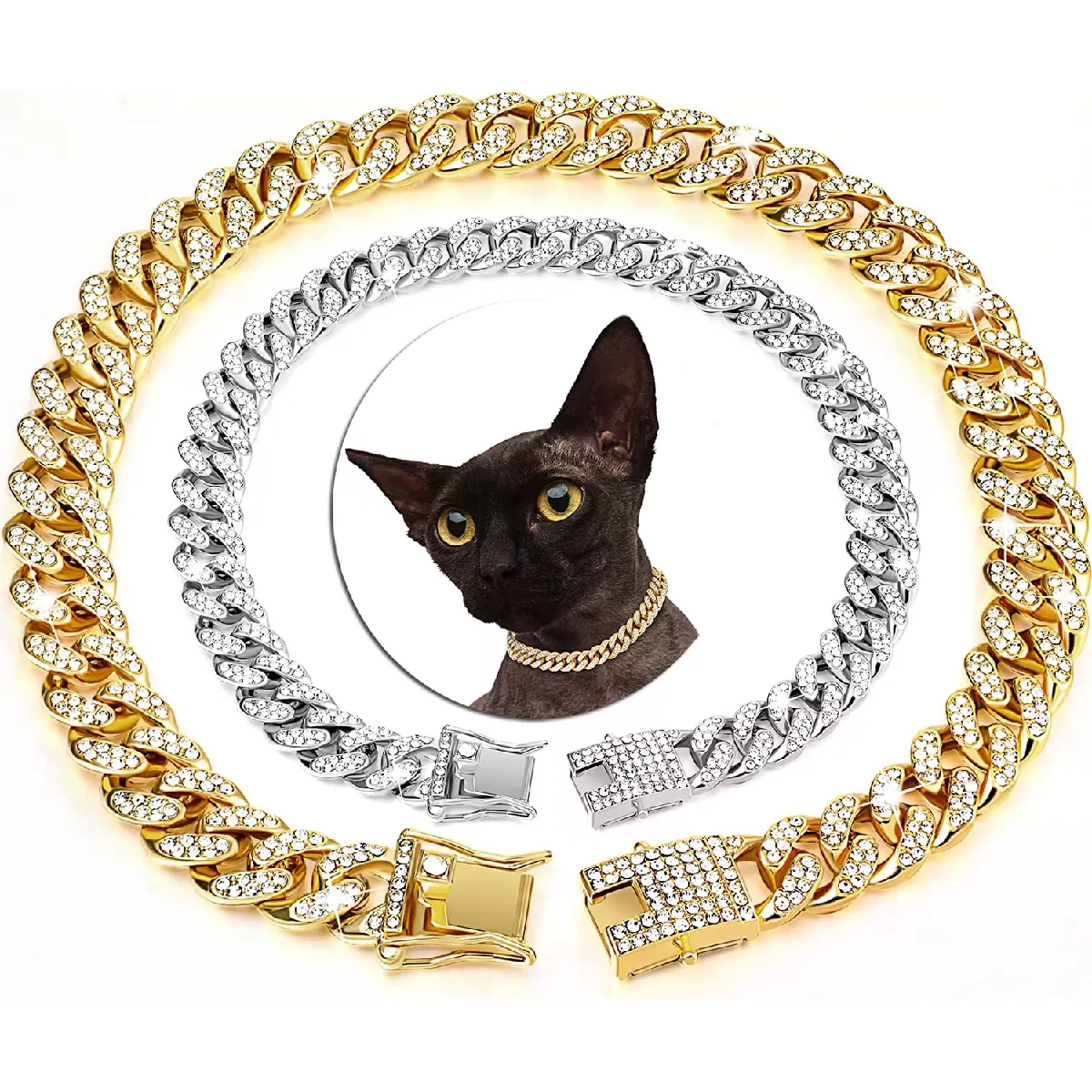 Collier de luxe en strass pour animaux de compagnie, bijoux pour chiots et chats, chaîne pour mariage, bal de promo, accessoires de costume pour chats, petits, moyens et grands chiens~01852