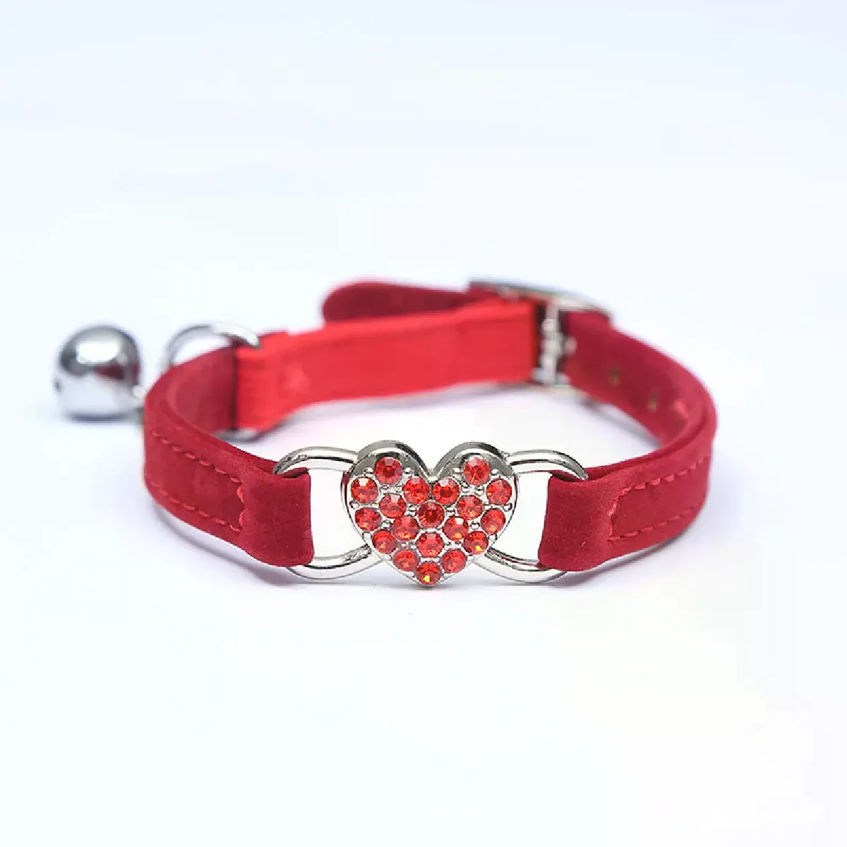 Collier pour chat en velours élastique cristal, cloche en forme de cœur, collier pour animal de compagnie, cloche souple, extensible, colliers pour chaton réglables~01079