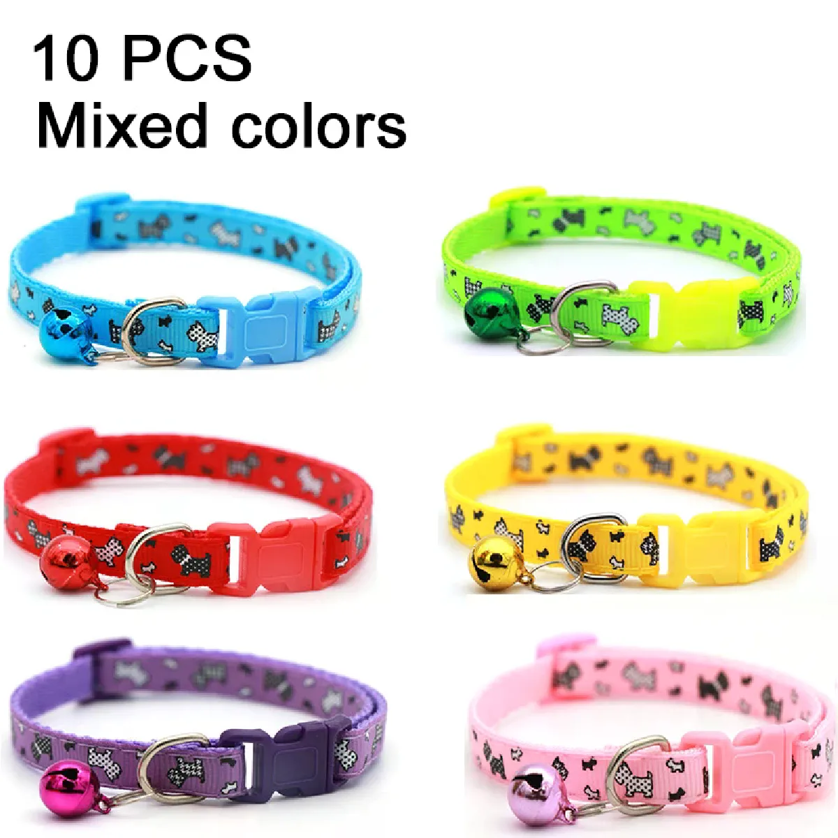 Comparer les prix de Lot de 10 colliers pour chat en gros, collier réglable avec clochette, collier coloré pour chat pour chiot et chat, livraison directe~00501