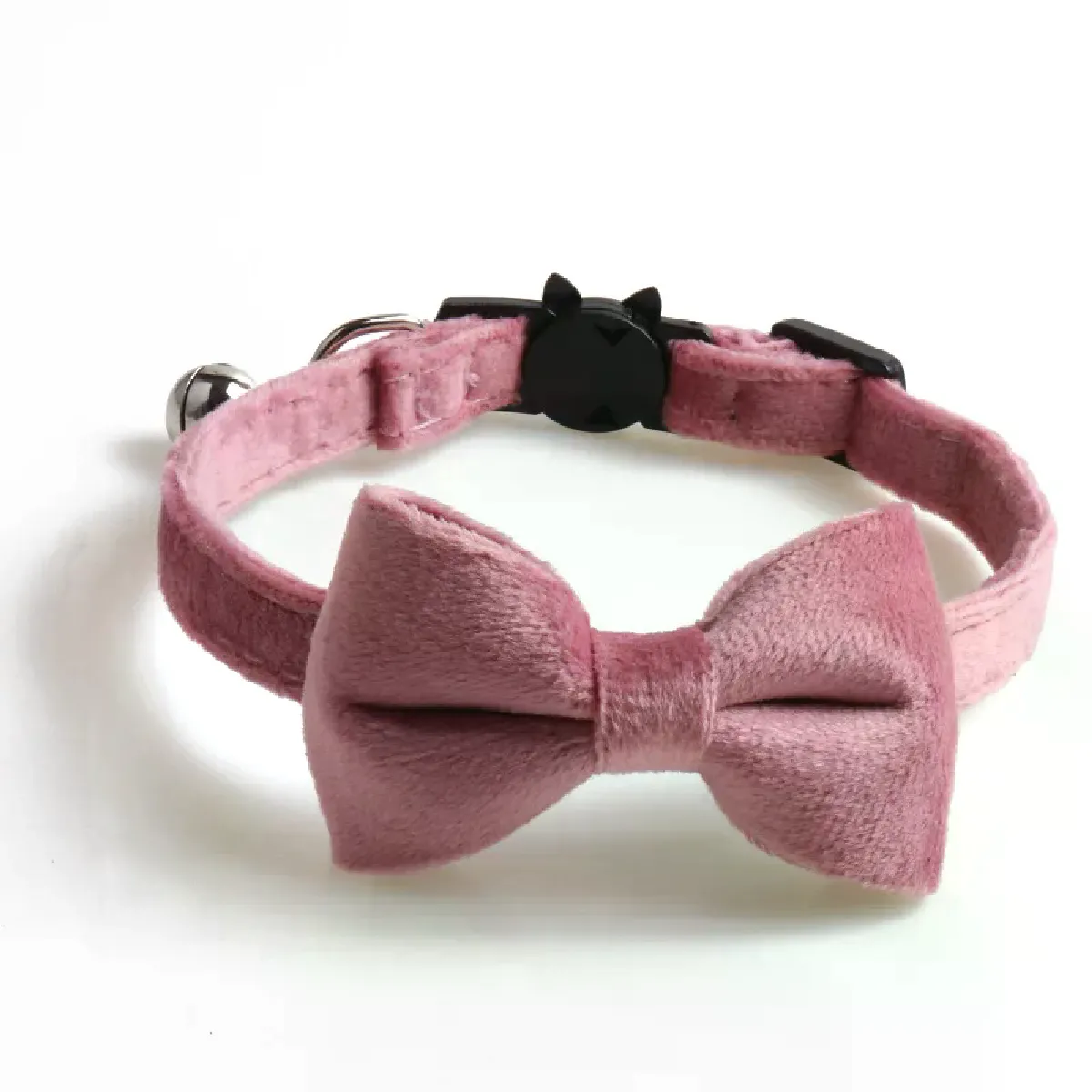 Collier pour chat en velours avec nœud papillon et boucle de sécurité réglable, couleur unie, accessoires pour animaux de compagnie~01690