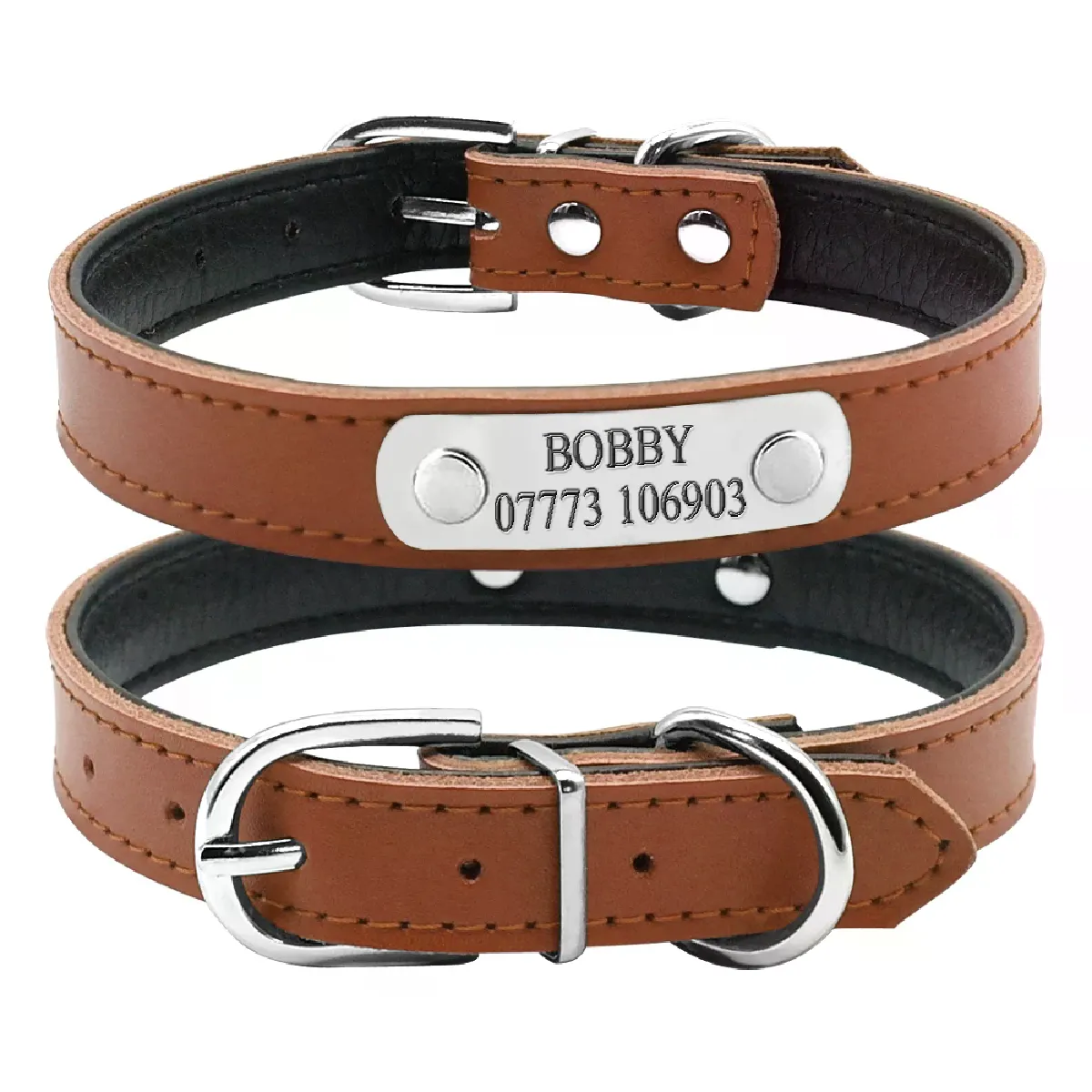 Collier en cuir pour chat, collier personnalisé pour chiots, petits chiens, chatons, plaque signalétique, gravure gratuite, réglable~00432