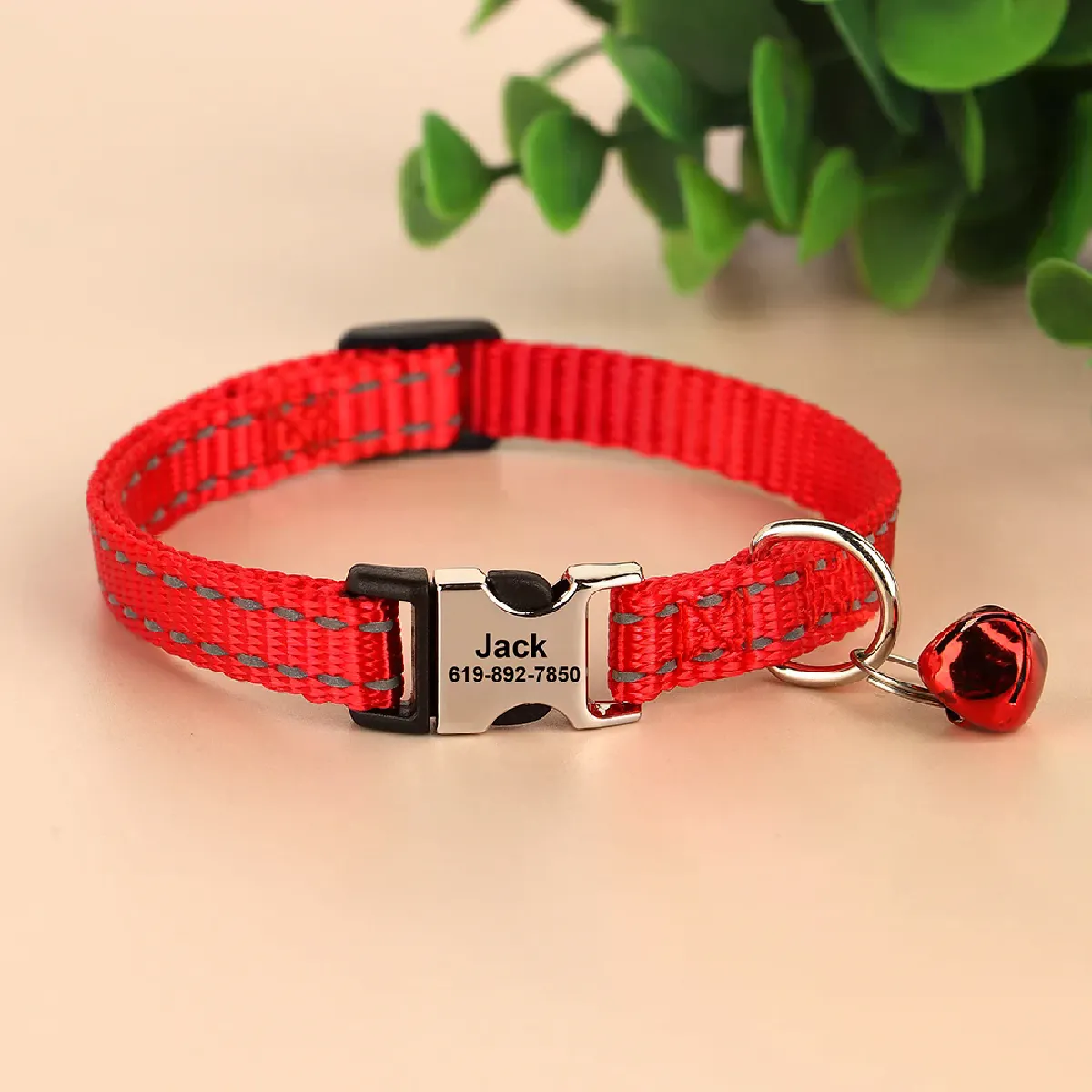 Meilleurs prix pour Collier réfléchissant pour chat gravé et personnalisé, avec clochette, accessoire pour animal de compagnie, largeur 1 cm~00041
