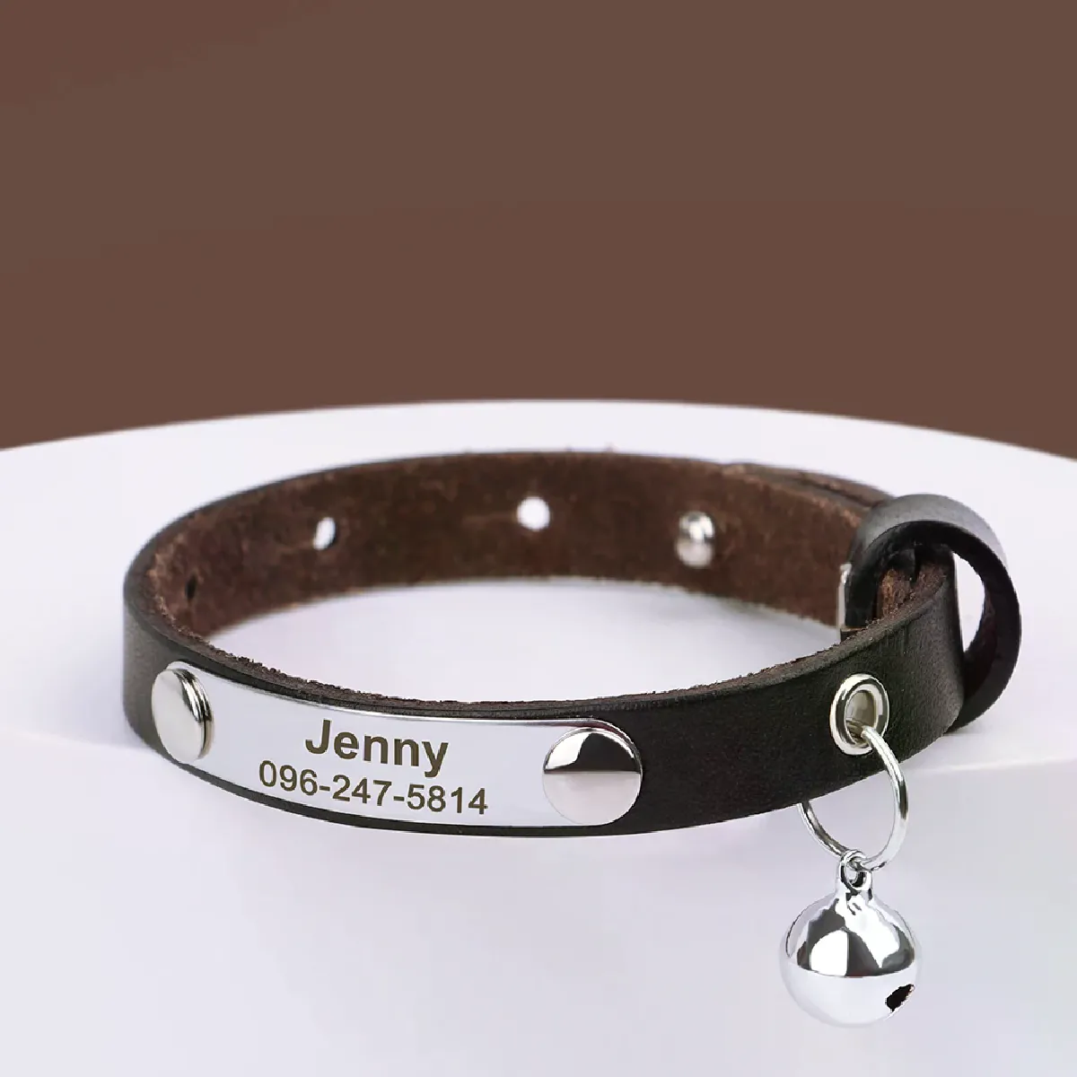 Collier personnalisé pour chat, réglable, en cuir, pour animaux de compagnie, collier personnalisé avec nom de chiot, chaton, accessoires anti-perte~00156