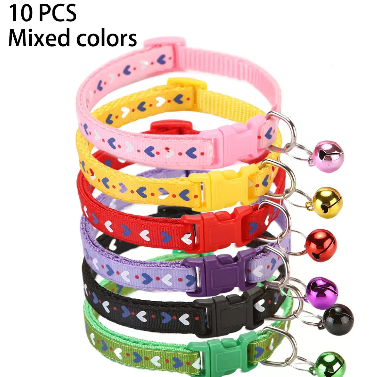 Comparer les prix de Lot de 10 colliers pour chat en gros, collier réglable avec clochette, collier coloré pour chat pour chiot et chat, livraison directe~00502