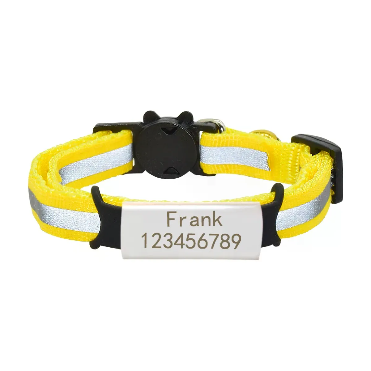 Meilleurs prix pour Collier pour chat avec plaque signalétique réfléchissante personnalisée, clochette, étiquette d'identification gravée en nylon de sécurité personnalisée, collier pour chat, collier pour chaton~00925