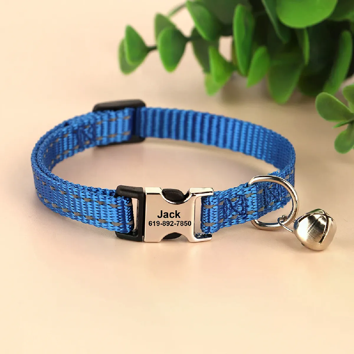 Collier réfléchissant pour chat gravé et personnalisé, avec clochette, accessoire pour animal de compagnie, largeur 1 cm~00561