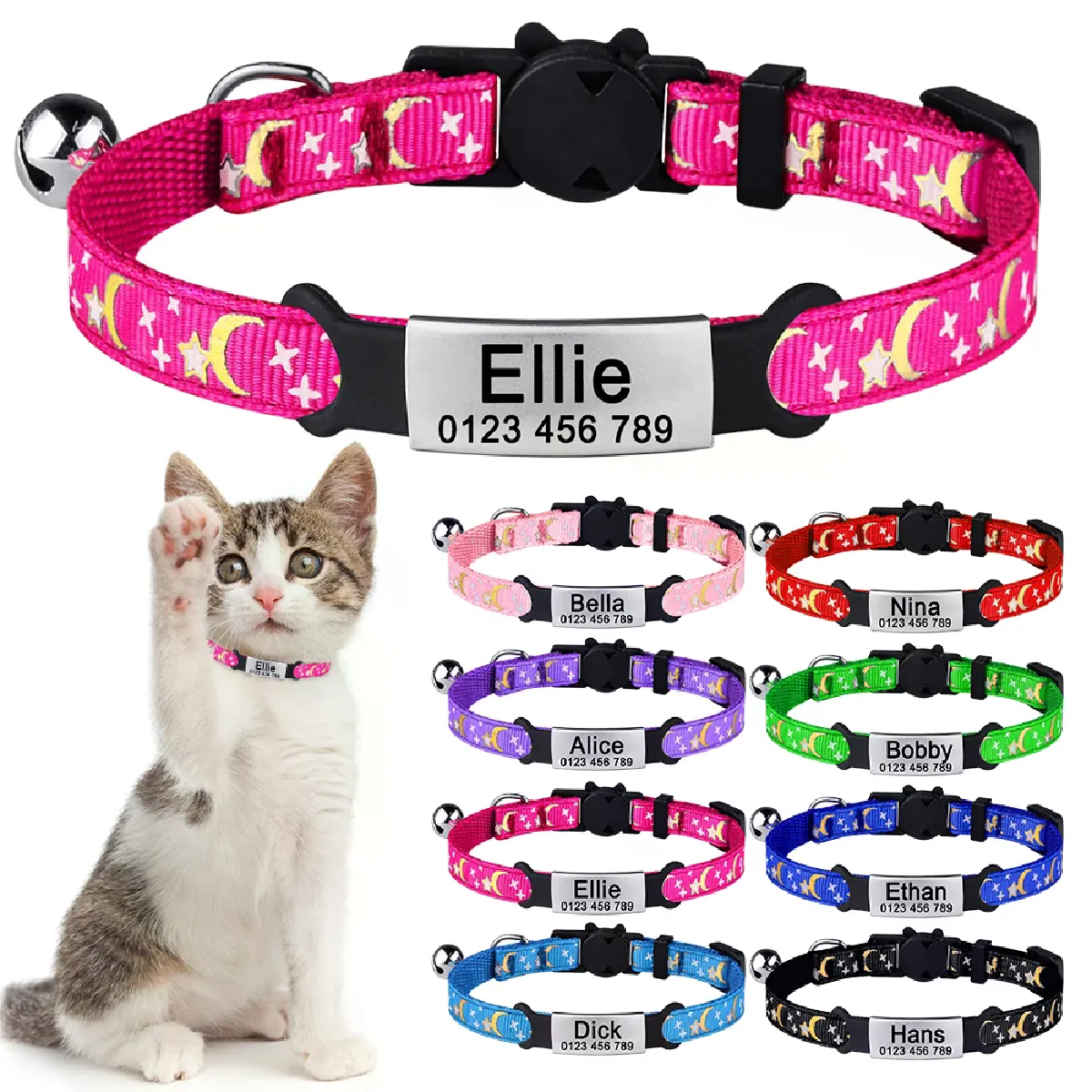 Comparer les prix de Collier pour chat réglable en nylon personnalisé avec nœud papillon, produits pour animaux de compagnie, petit et grand chaton, collier floral, accessoires, étiquette, petit collier~01076