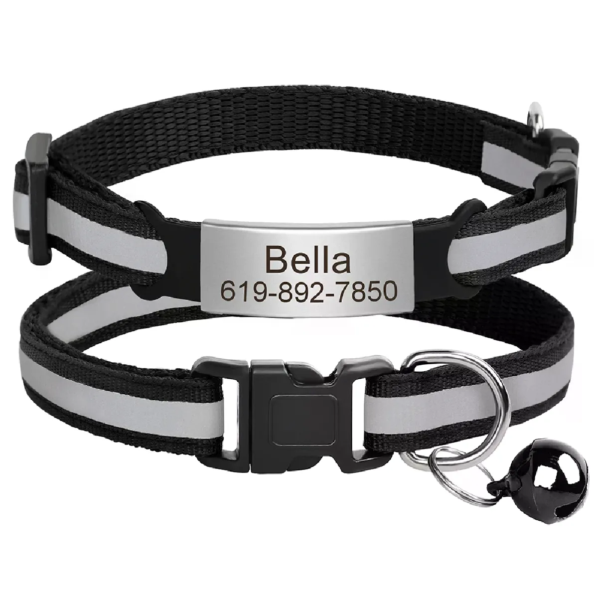 Collier réfléchissant pour chat, gravé gratuitement, avec clochette, accessoire pour petit chien, chihuahua~01010