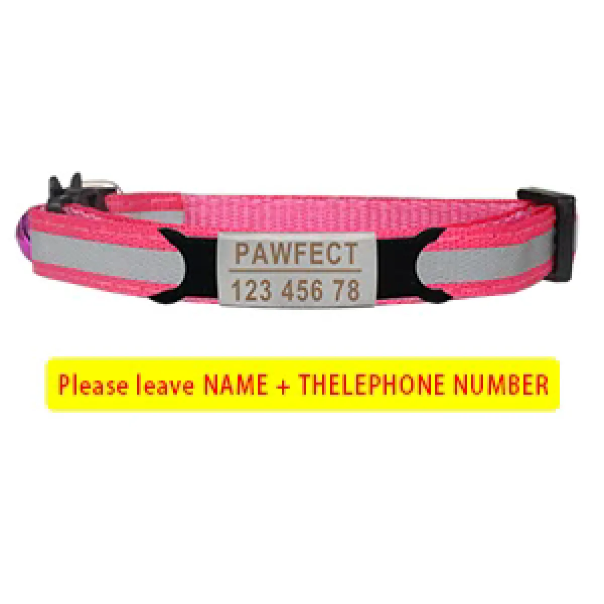 Collier de sécurité réfléchissant pour chat, réglable, personnalisé, identification gratuite, gravure, en nylon, pour chiots et chatons~00293