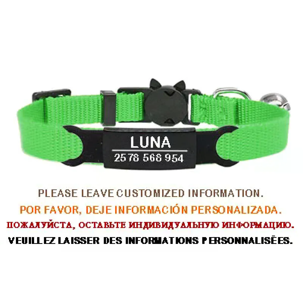 Collier de chat personnalisé avec gravure de clochette et sécurité détachable pour petits chiens, en nylon, réglable pour chiots et chatons~00099
