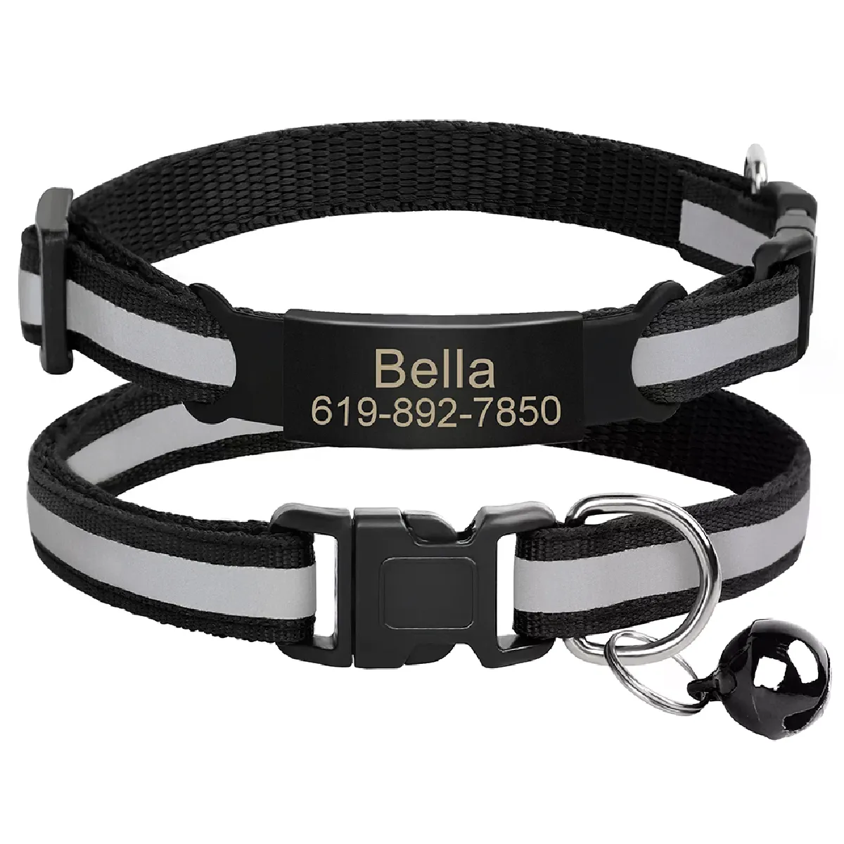 Collier réfléchissant pour chat, gravé gratuitement, avec clochette, accessoire pour petit chien, chihuahua~01009