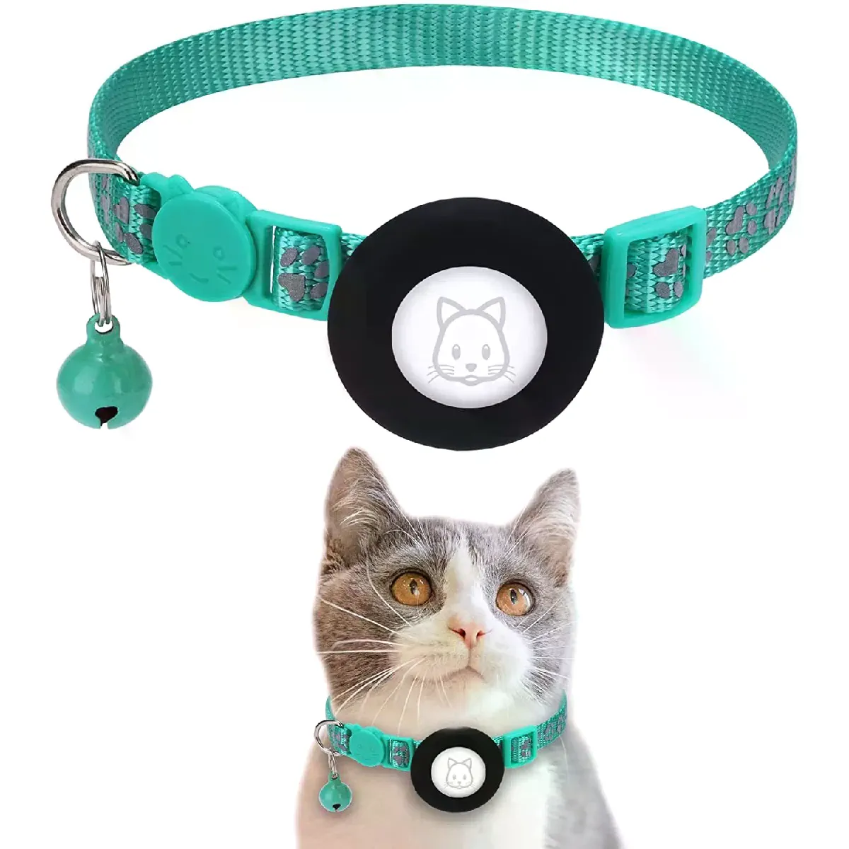 Étui pour Apple Airtag, collier pour chat avec clochette, collier pour chien en nylon réfléchissant, localisateur GPS, produits pour animaux de compagnie, traqueur de localisation~01644
