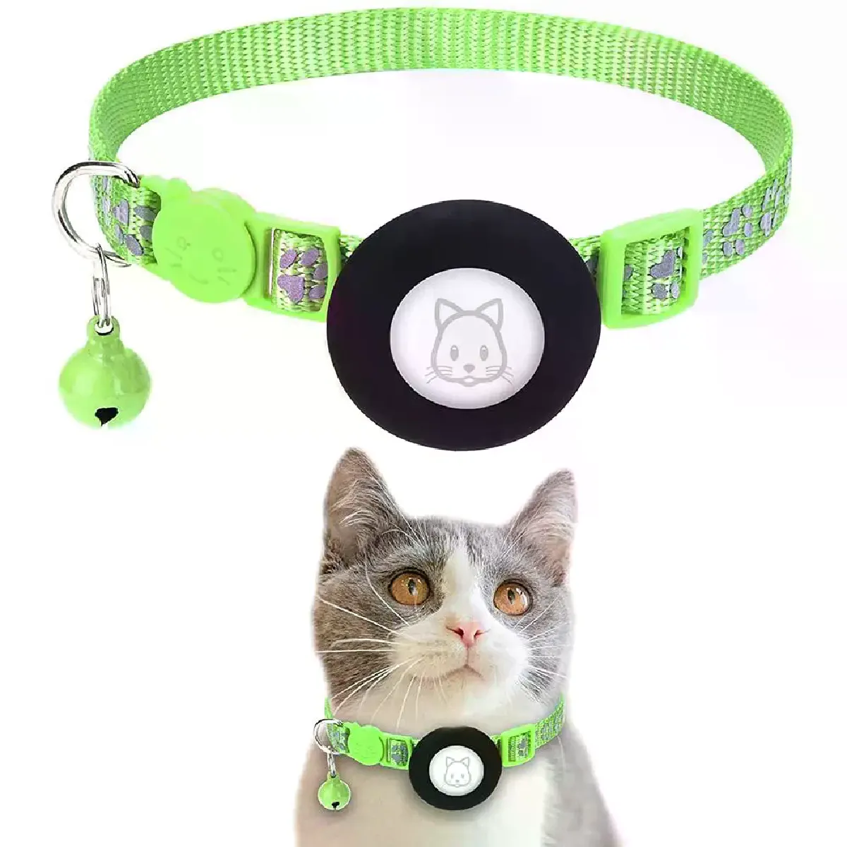 Comparer les prix de Collier de sécurité réfléchissant et réglable pour animaux de compagnie, avec clochettes, pour Airtag, accessoires pour chats et chiens~01314