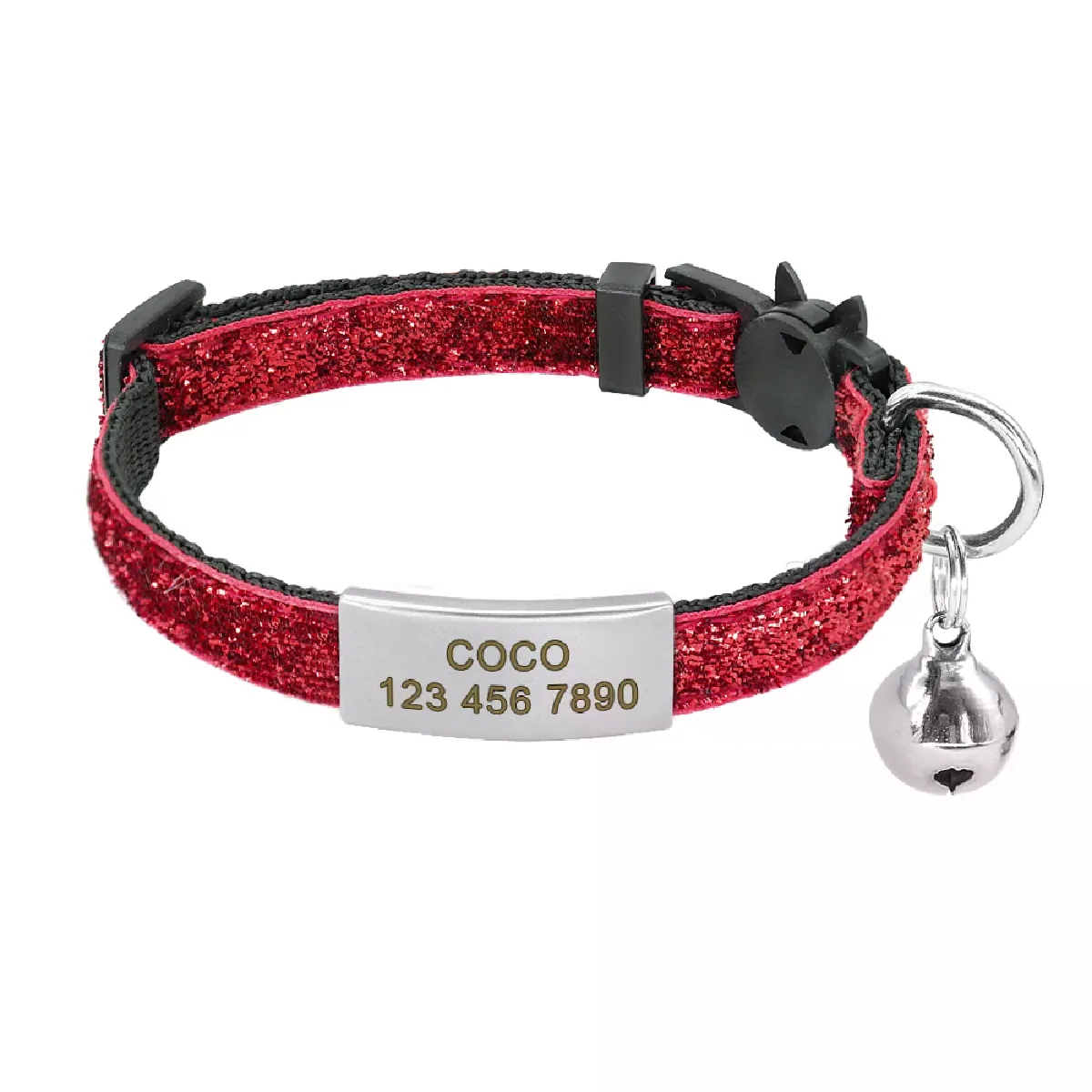 Collier pour chat personnalisé de 1 cm de largeur avec clochette Colliers pour chat à dégagement rapide Collier mignon à dégagement rapide Gravure gratuite pour chats chaton~01875